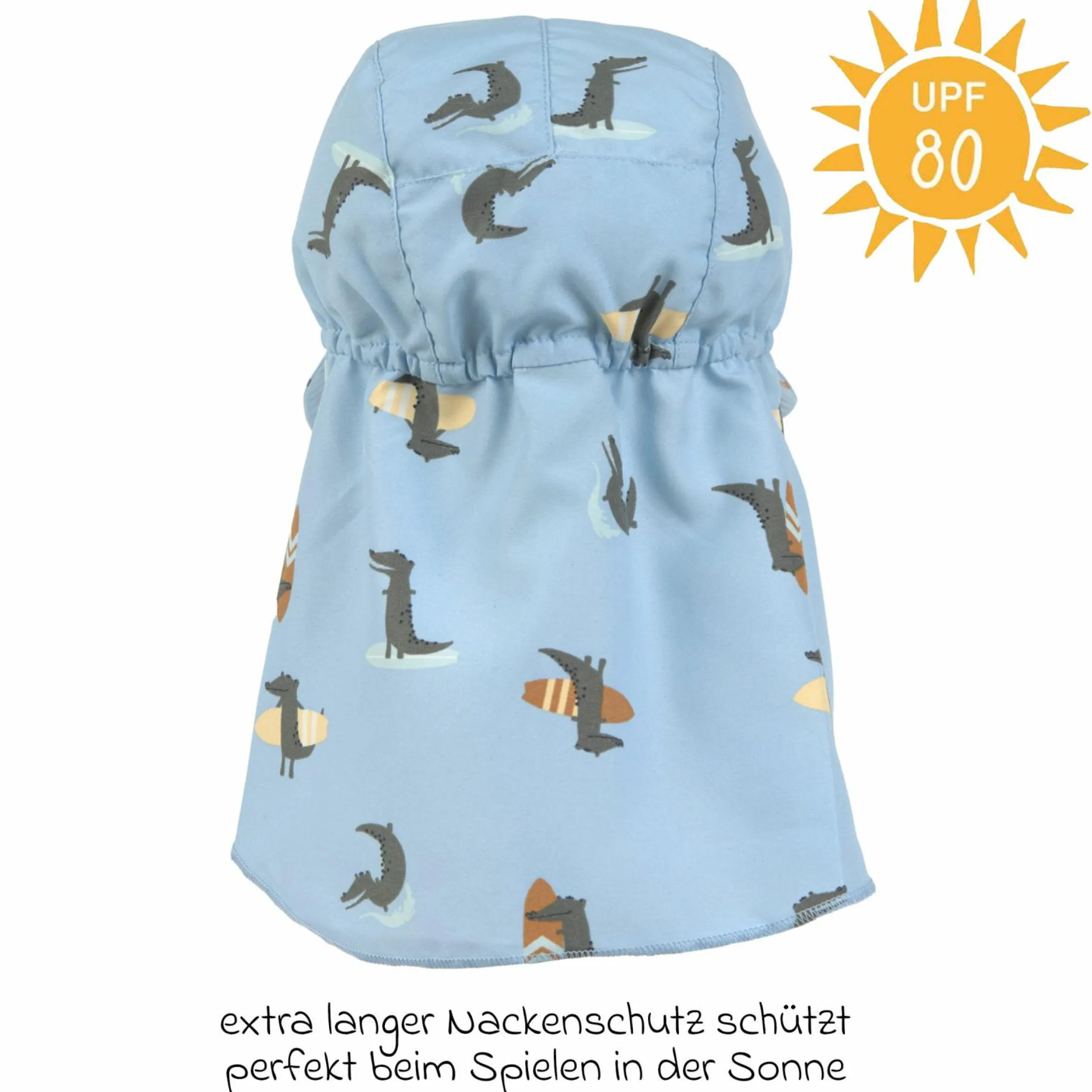 Schirmmütze mit Nackenschutz LSF Sun Protection Flap Hat - Crocodile - Sky Blue - Gr. 43/45