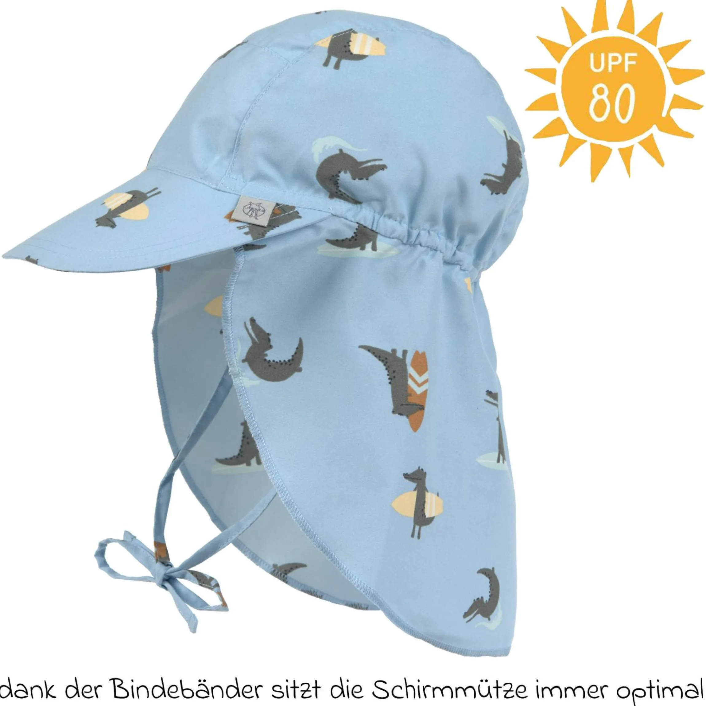 Schirmmütze mit Nackenschutz LSF Sun Protection Flap Hat - Crocodile - Sky Blue - Gr. 43/45