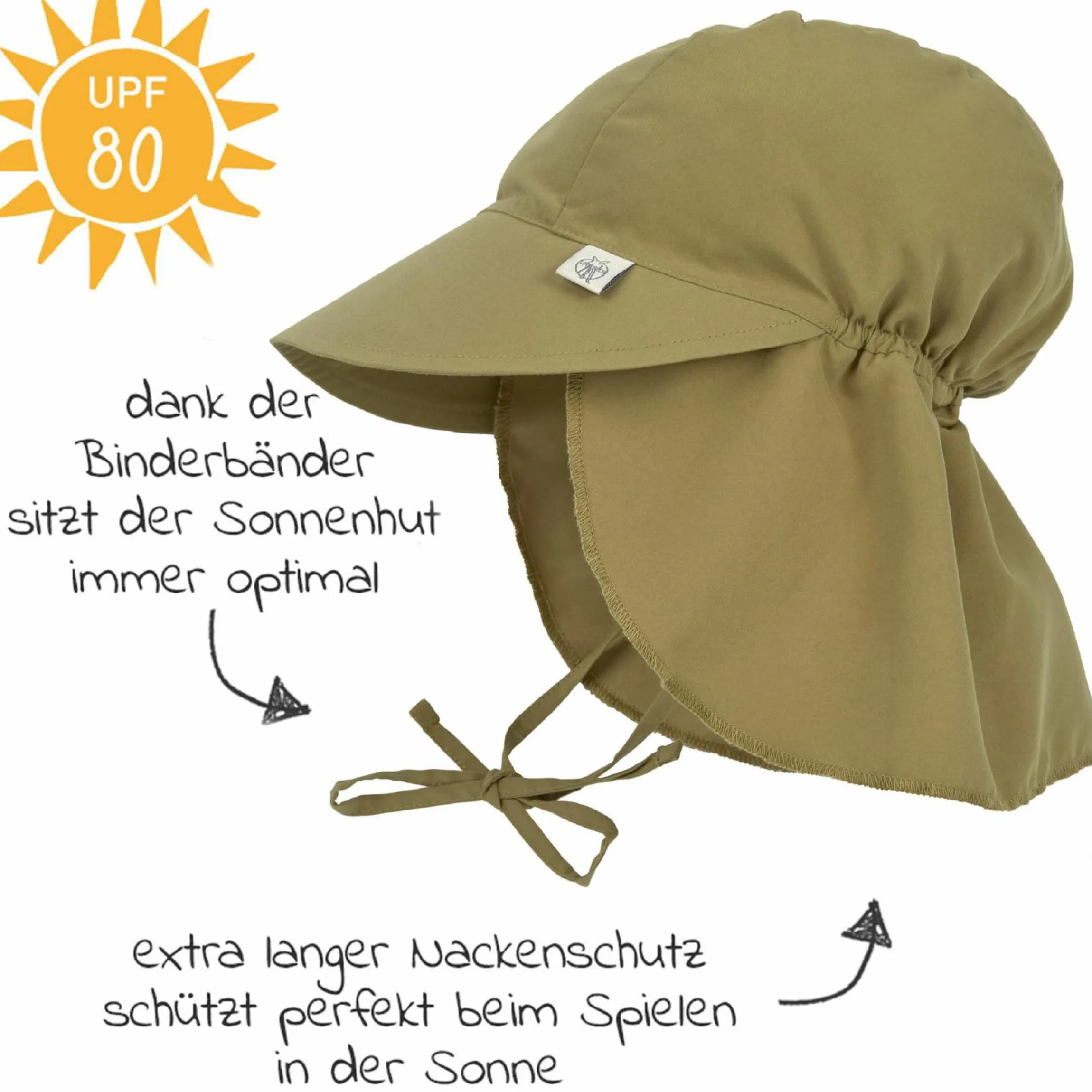Schirmmütze mit Nackenschutz LSF Sun Protection Flap Hat - Moss - Gr. 43/45