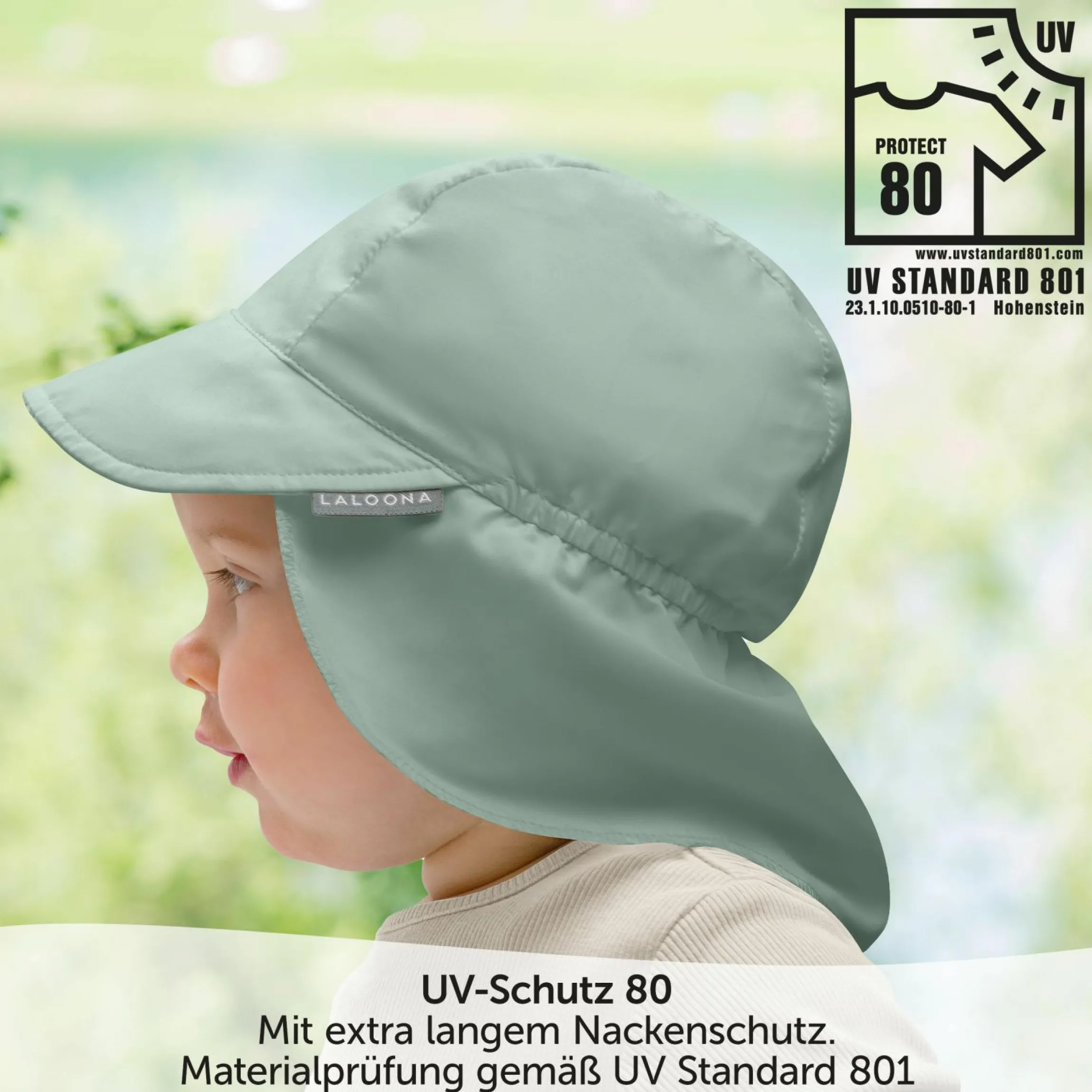 Schirmmütze mit Nackenschutz UPF 80 - Salbeigrün - Gr. 50-51