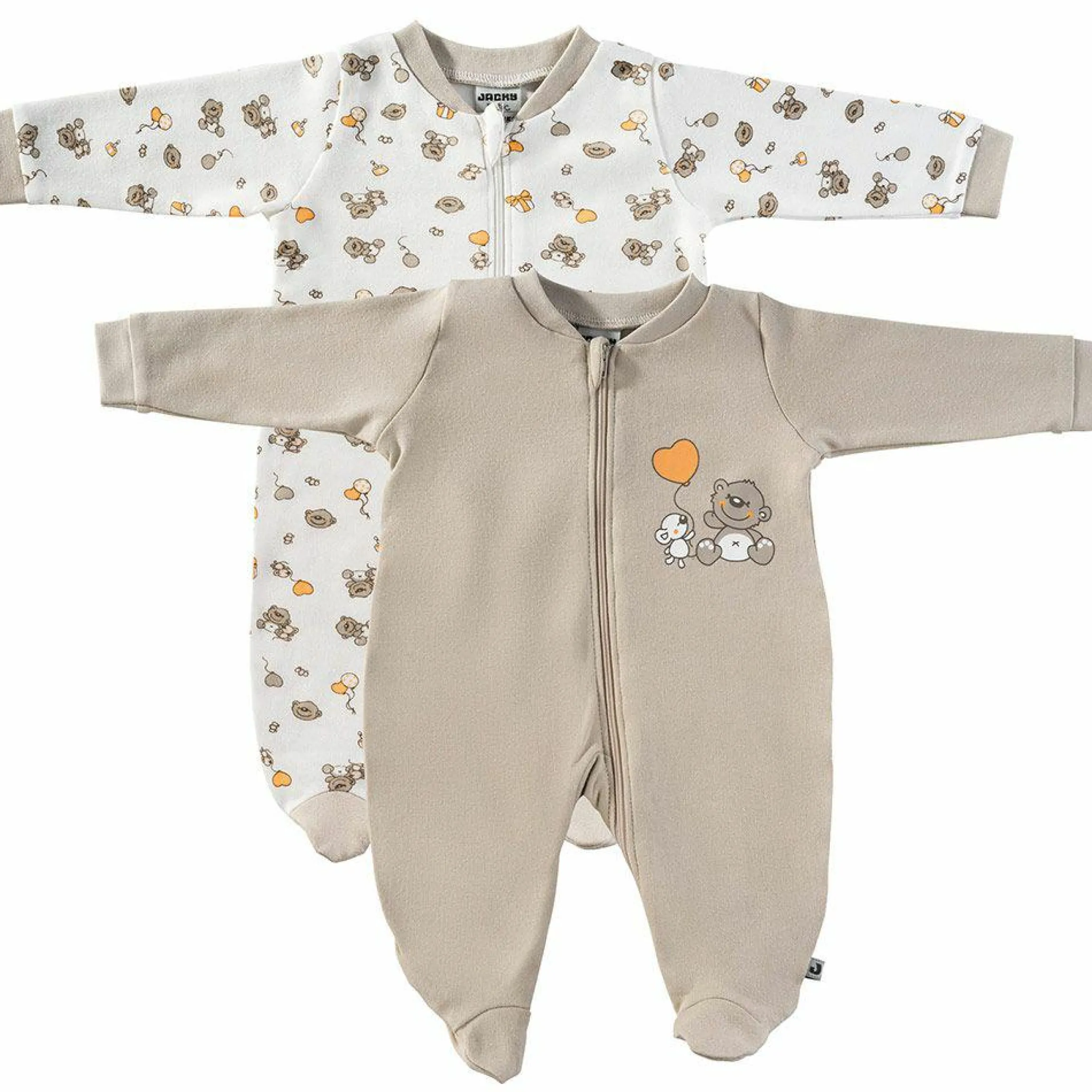 Schlafanzug Einteiler - 2er Pack - Lovely Bear Offwhite Beige - Gr. 62/68