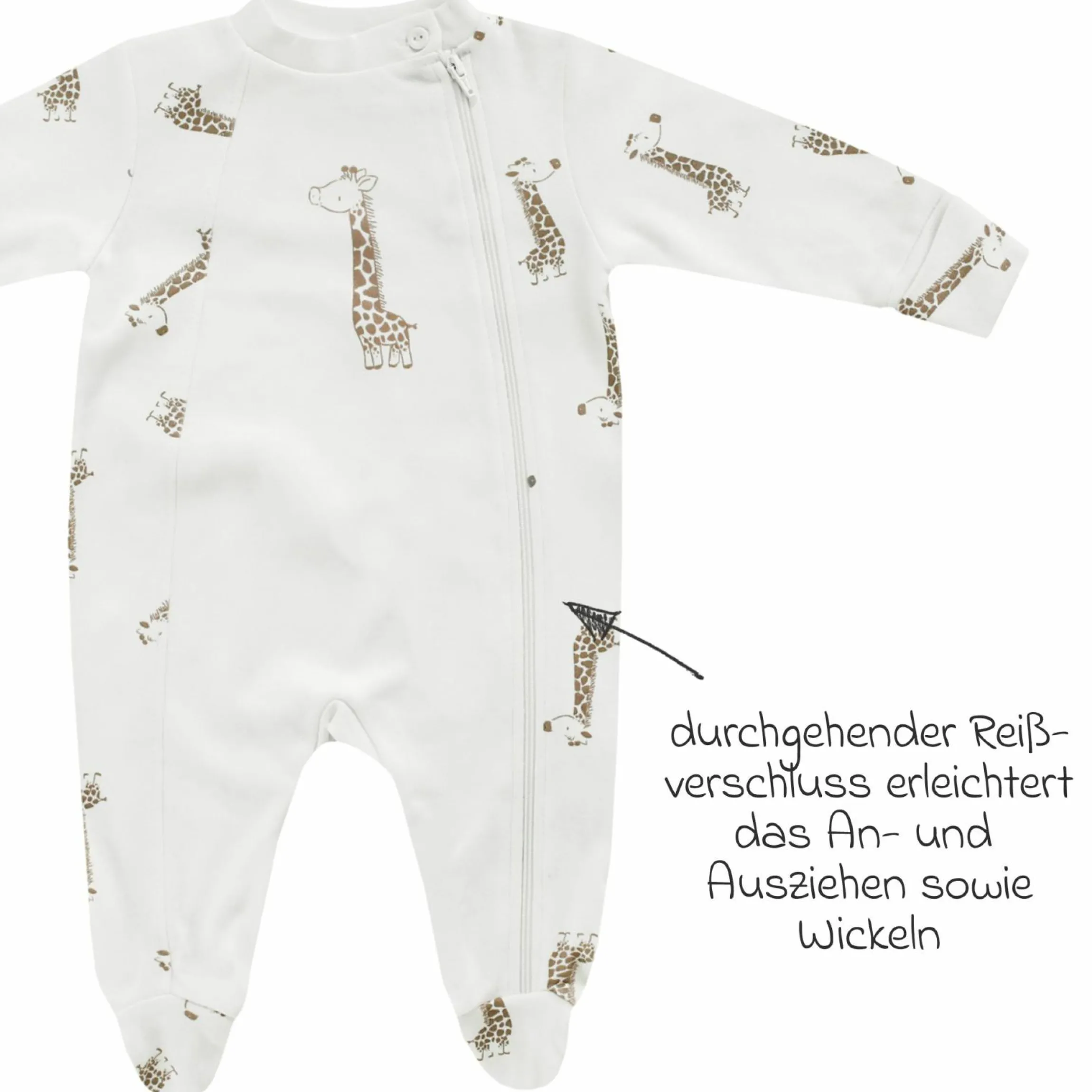 Schlafanzug inkl. Kratzfäustlinge - Giraffe Allover - Offwhite - Gr. 74