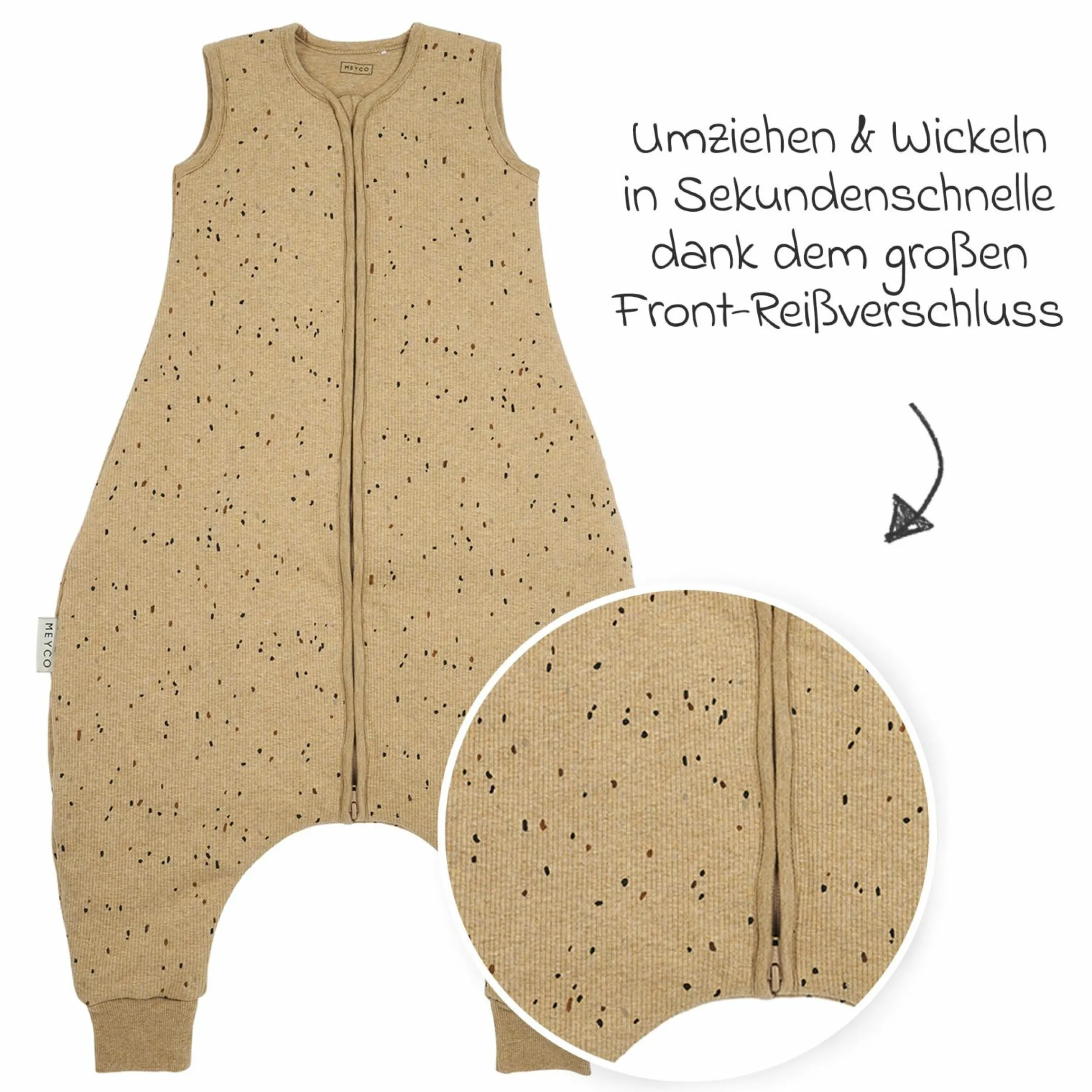 Schlafsack mit Beinen / Schlafoverall - Rib Mini Spot - Toffee Melange - Gr. 92 cm