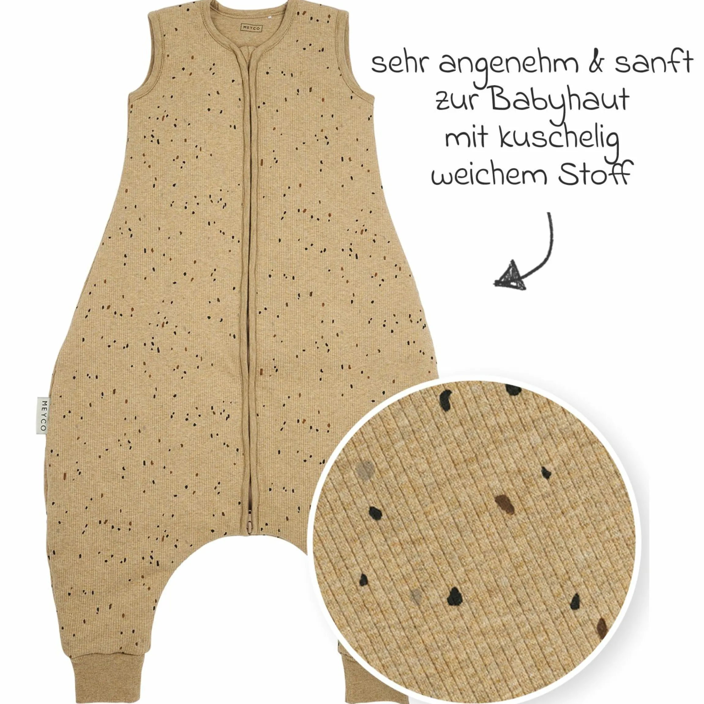 Schlafsack mit Beinen / Schlafoverall - Rib Mini Spot - Toffee Melange - Gr. 92 cm