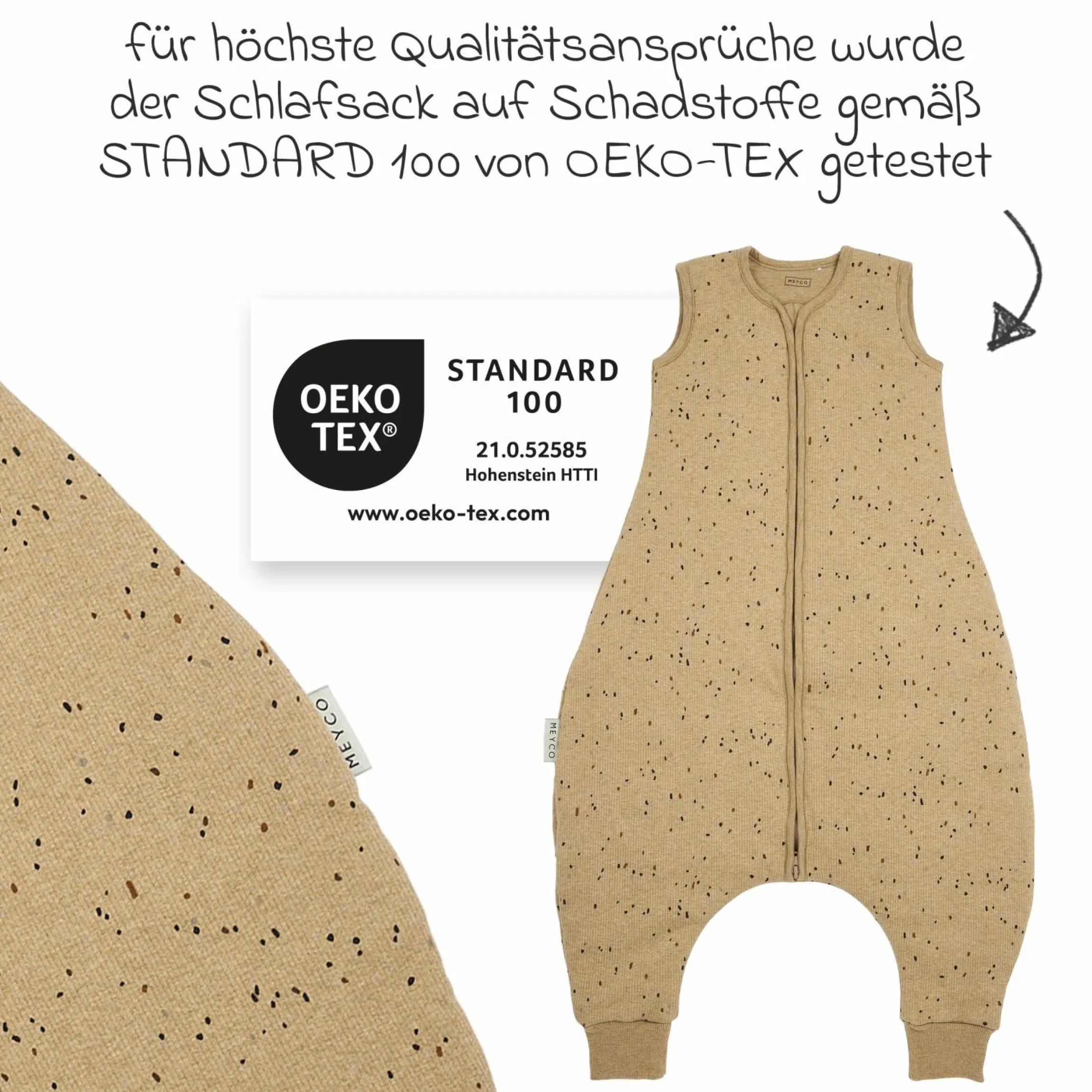Schlafsack mit Beinen / Schlafoverall - Rib Mini Spot - Toffee Melange - Gr. 92 cm