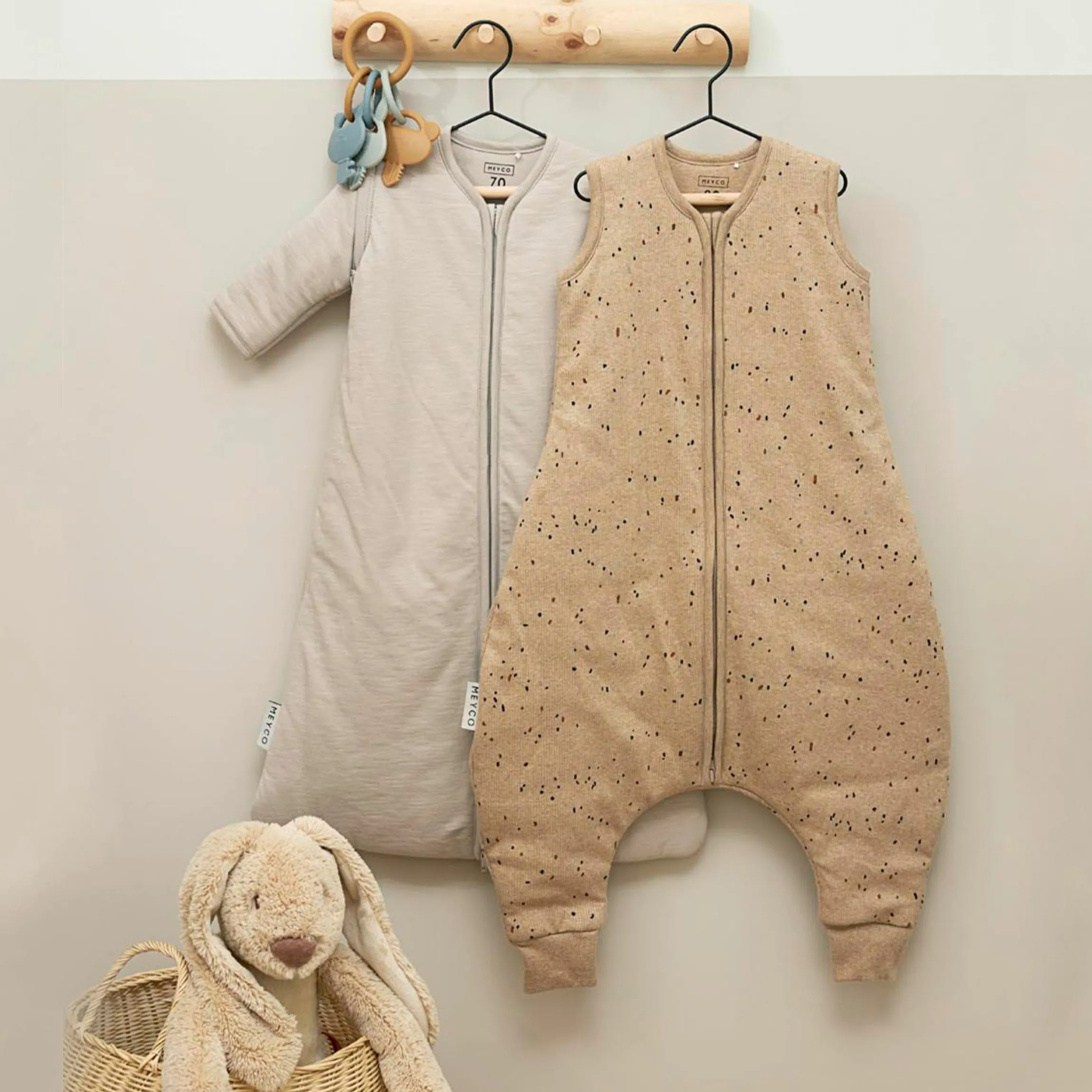 Schlafsack mit Beinen / Schlafoverall - Rib Mini Spot - Toffee Melange - Gr. 92 cm
