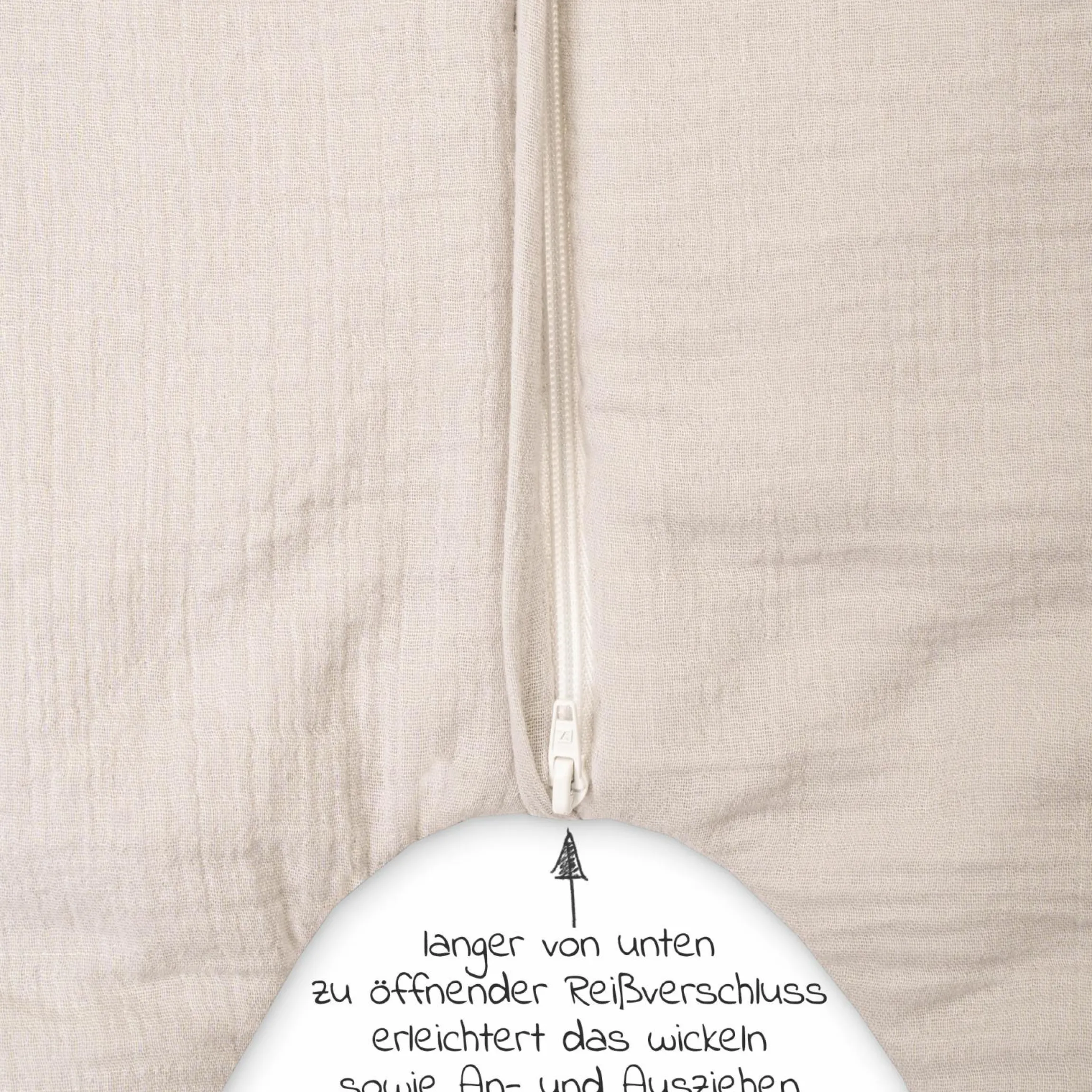 Schlafsack mit Füßen / Jumper wattiert - Musselin - Sand - Gr. 80