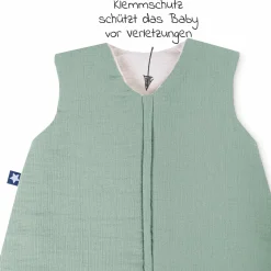 Schlafsack mit Füßen / Jumper wattiert - Musselin - Grün - Gr. 80