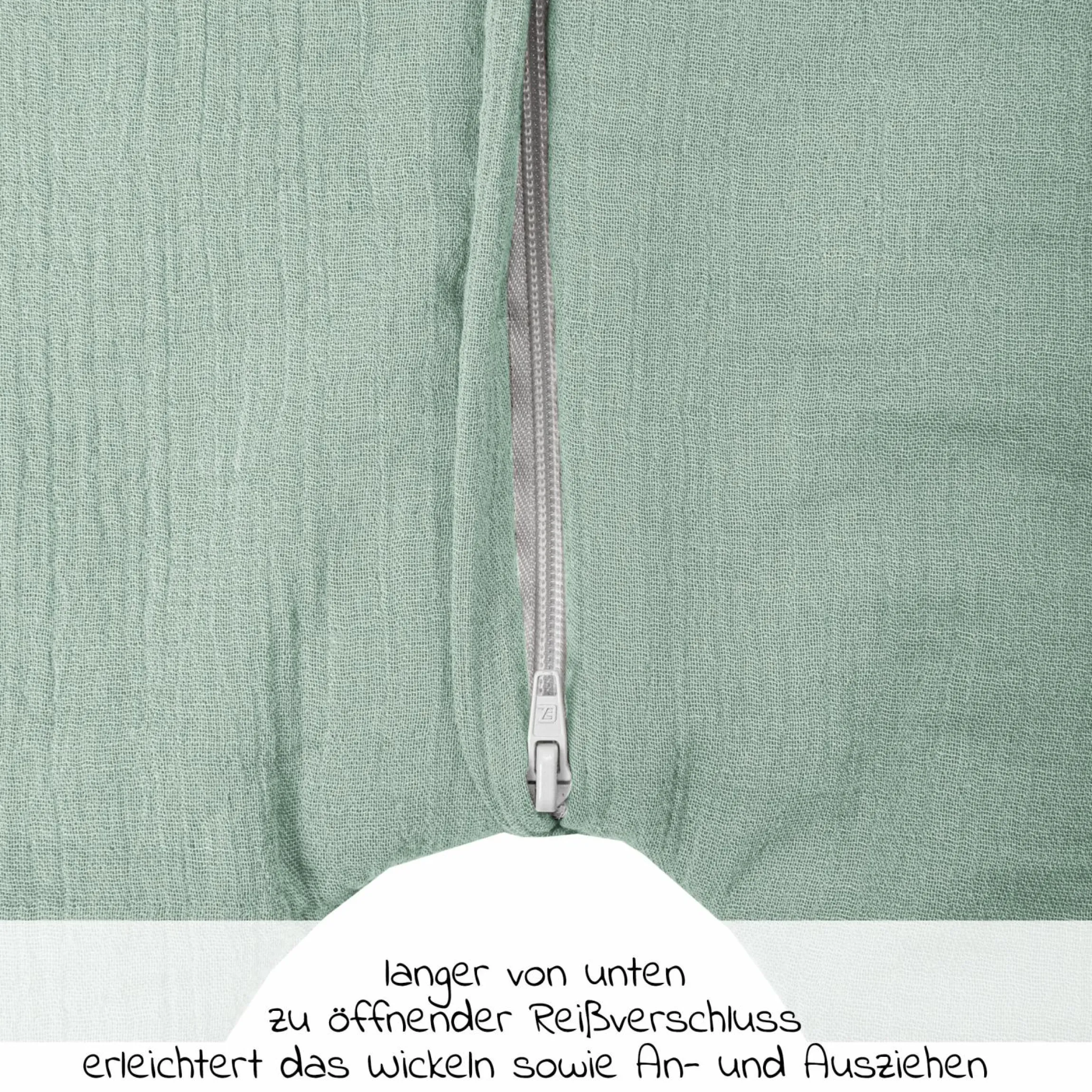 Schlafsack mit Füßen / Jumper wattiert - Musselin - Grün - Gr. 80