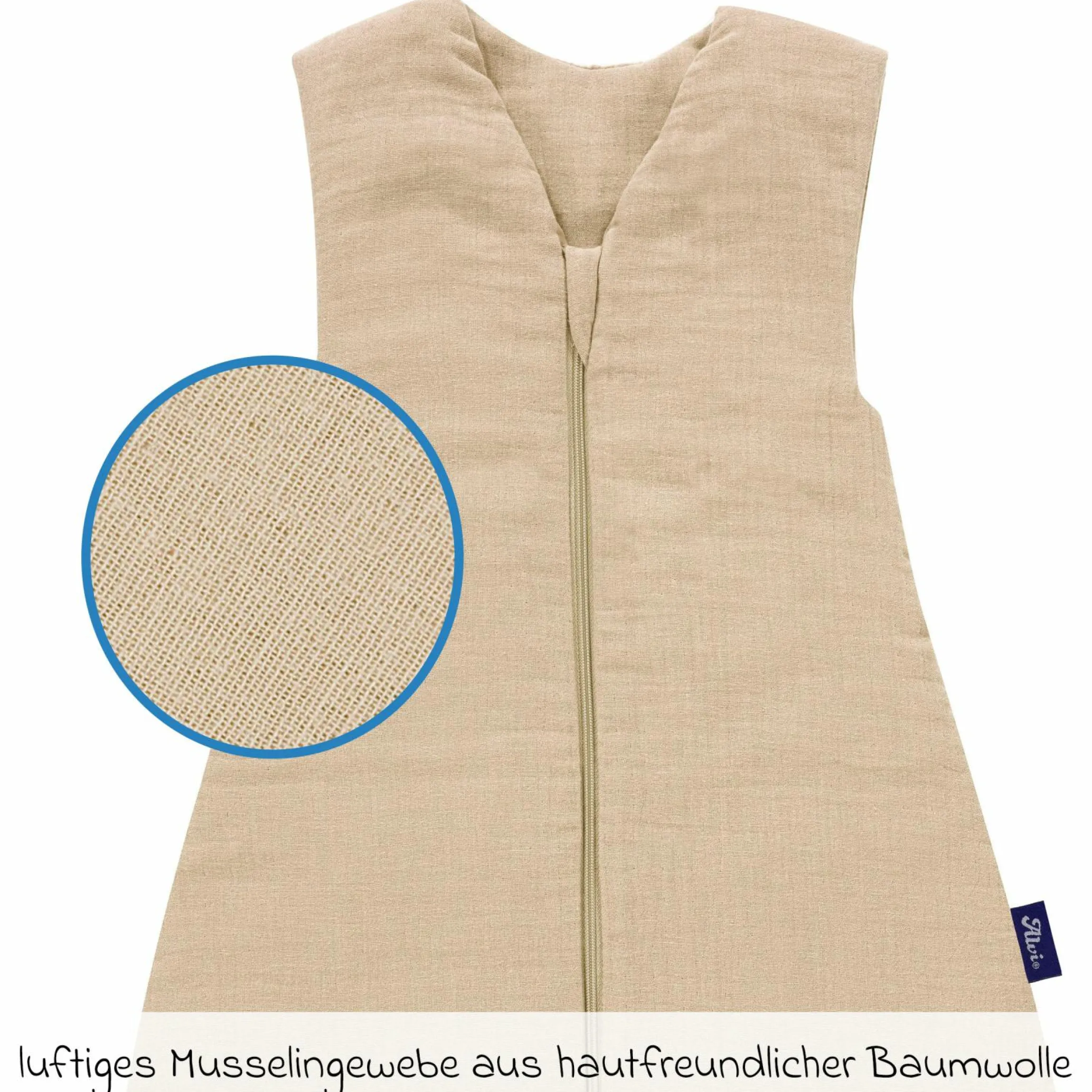 Schlafsack mit Füßen Sleep-Overall 4 Season Mull - Sand-Beige - Gr. 70 cm