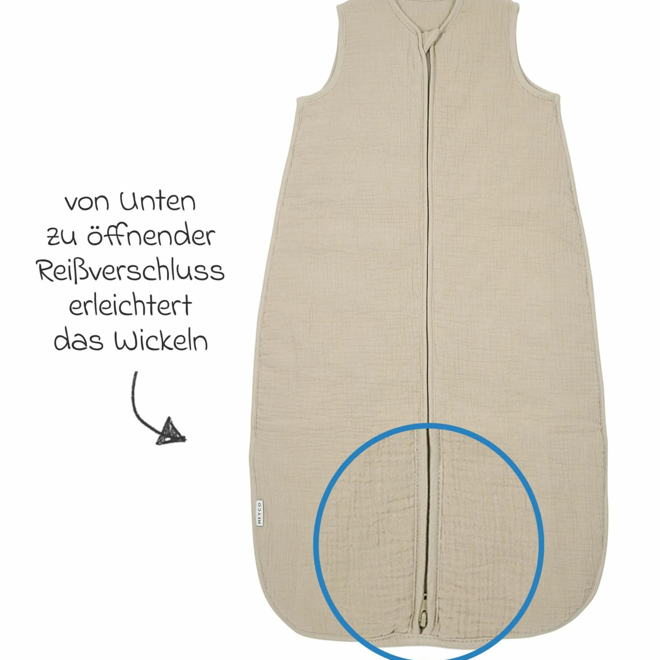 Schlafsack Musselin wattiert - Sand - Gr. 60 cm