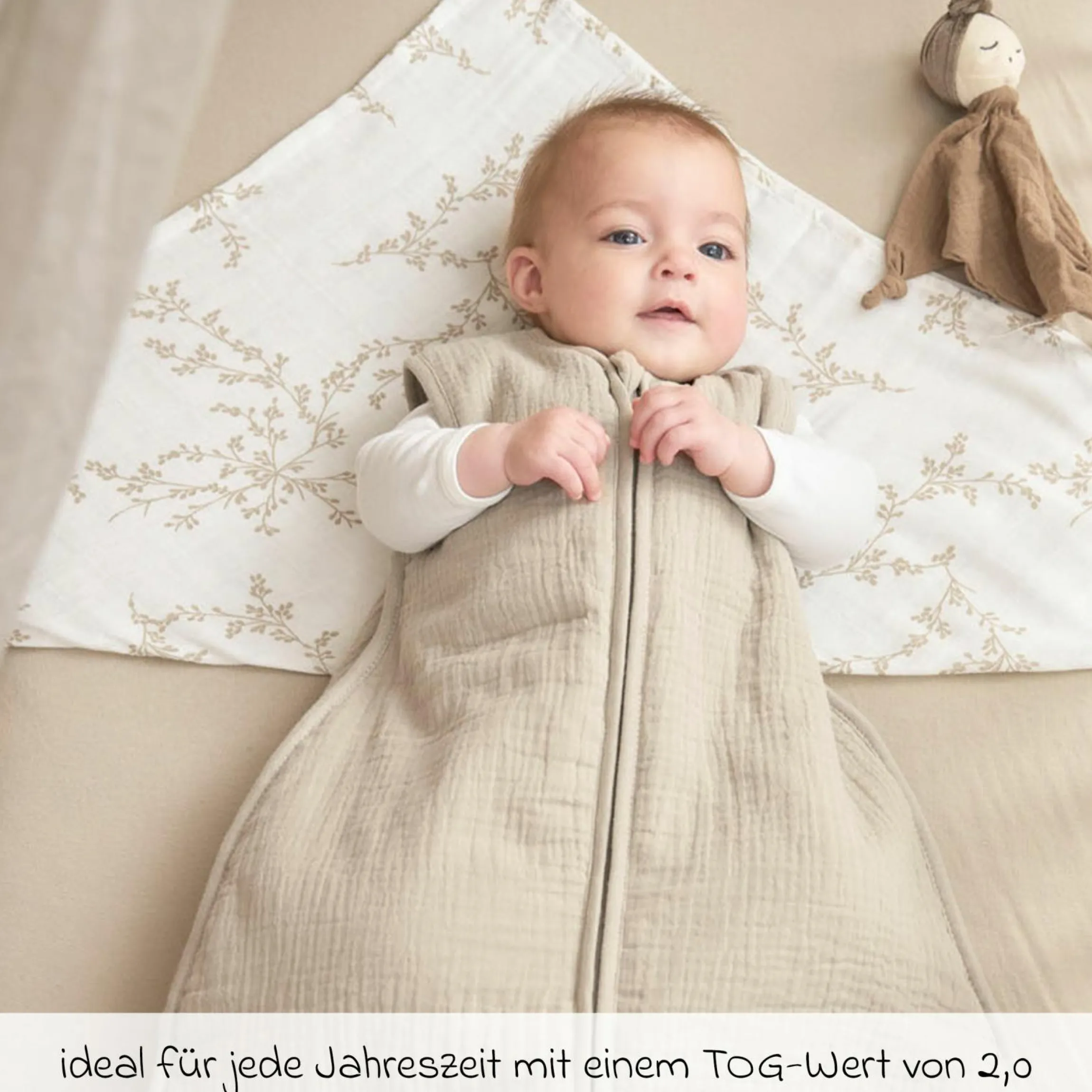 Schlafsack Musselin wattiert - Sand - Gr. 60 cm