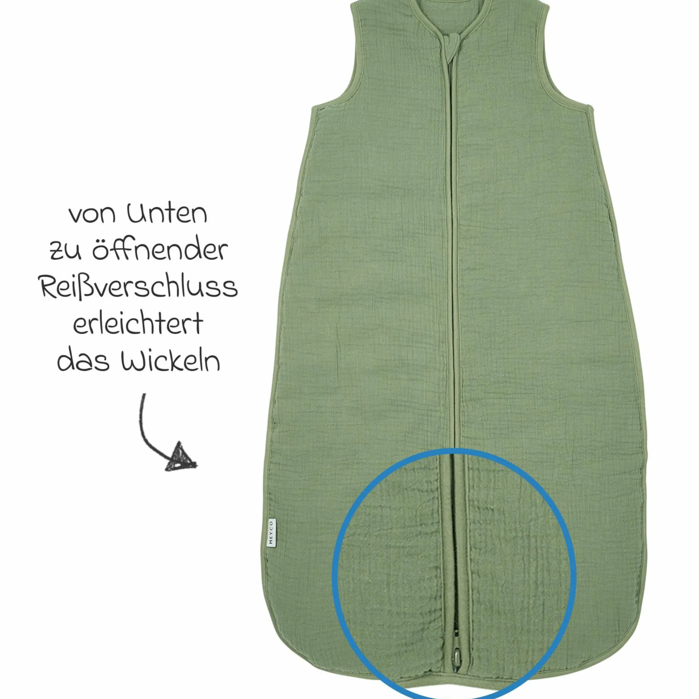 Schlafsack Musselin wattiert - Olive Green - Gr. 60 cm