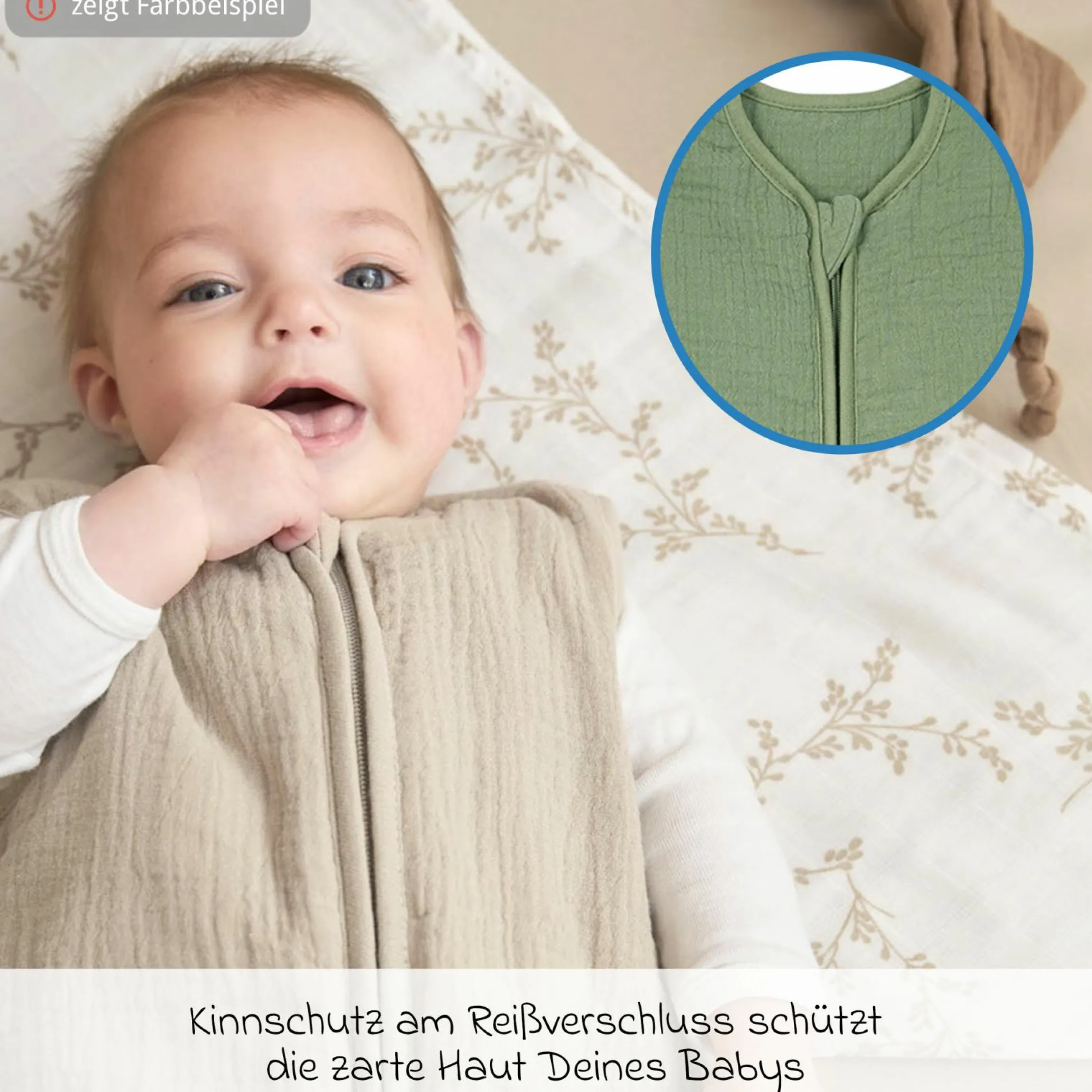 Schlafsack Musselin wattiert - Olive Green - Gr. 60 cm