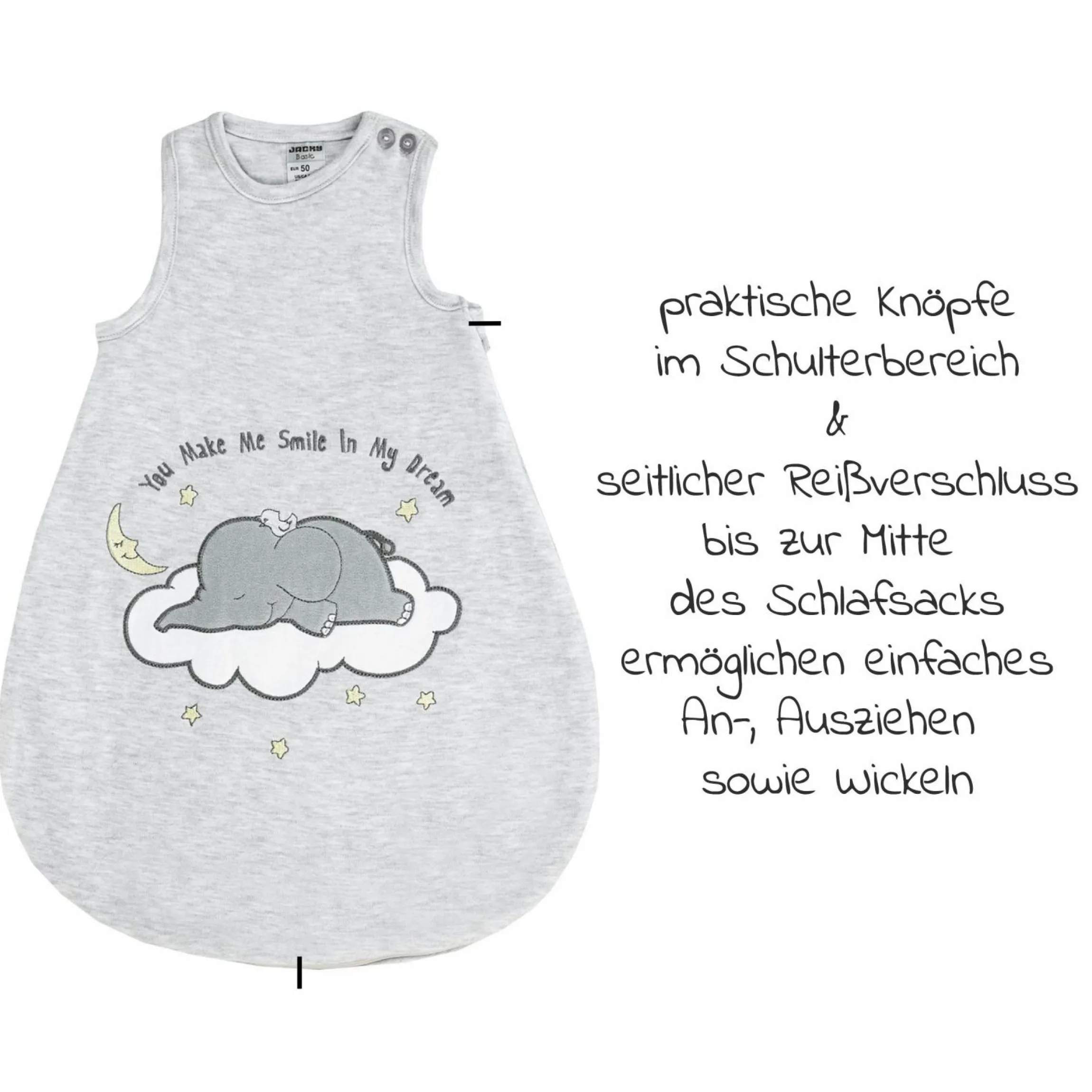 Schlafsack wattiert - Elephant Hellgrau - Gr. 80