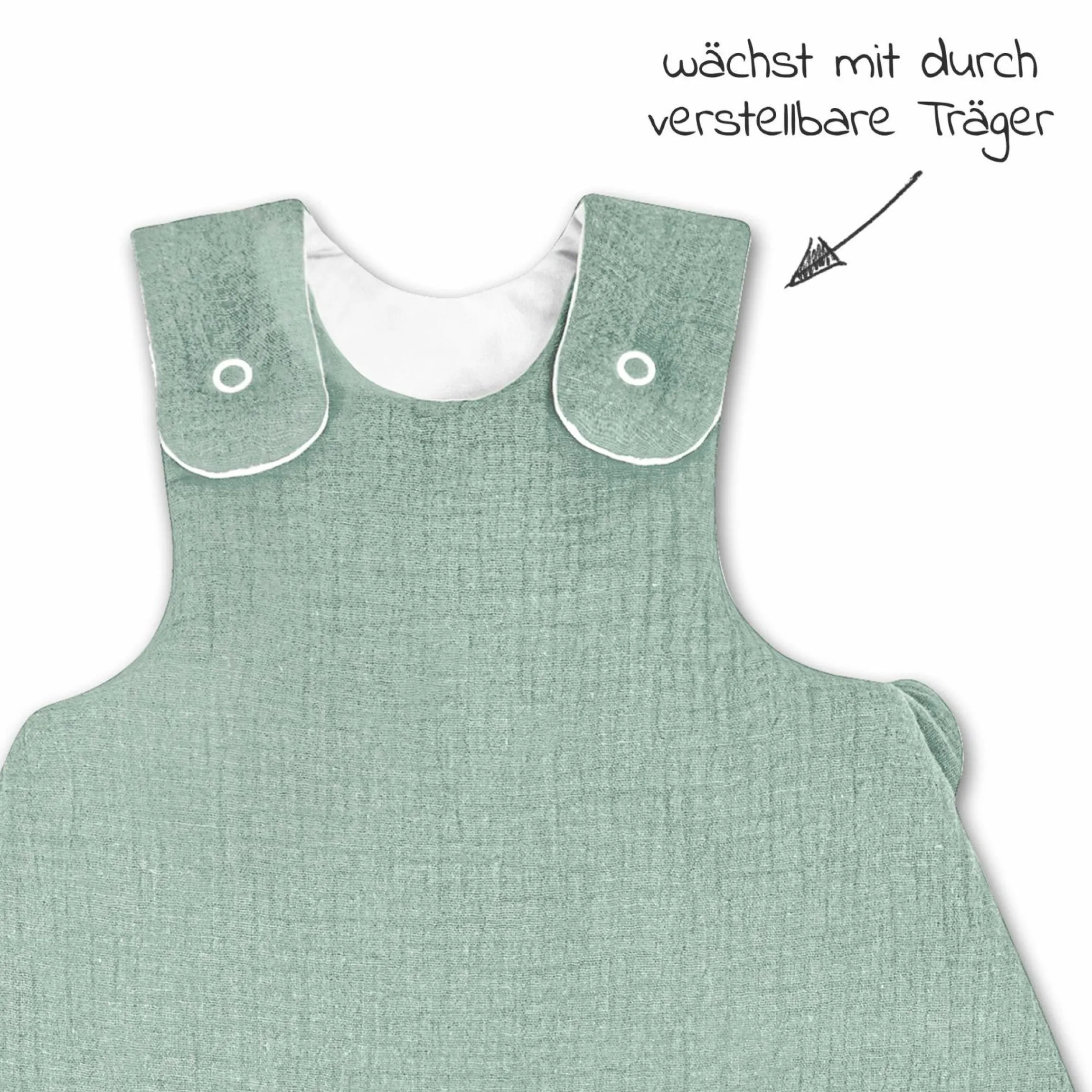 Schlafsack wattiert - Musselin Grün - Gr. 50 / 56