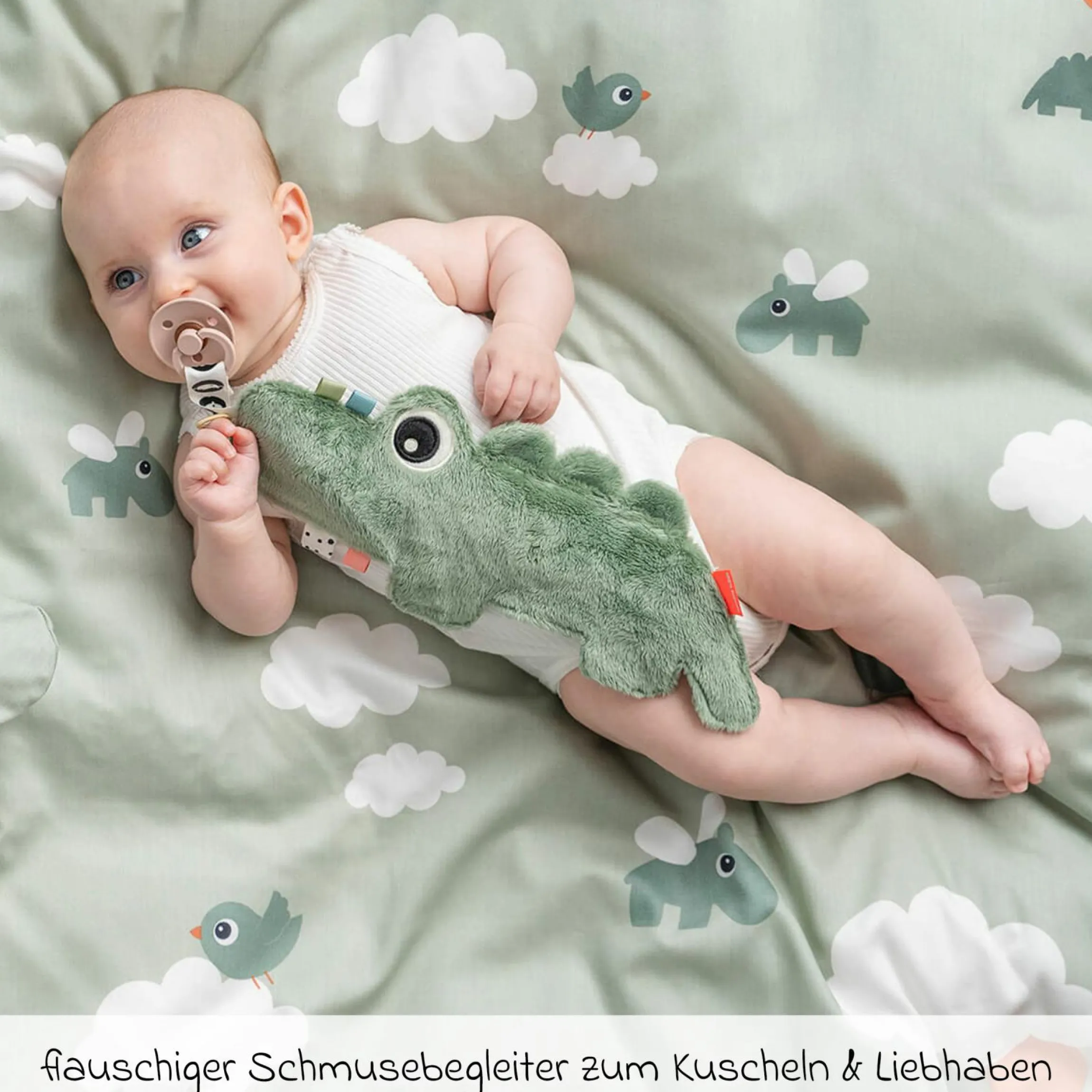 Schmusetuch mit Schnullerhalter - Croco - Grün