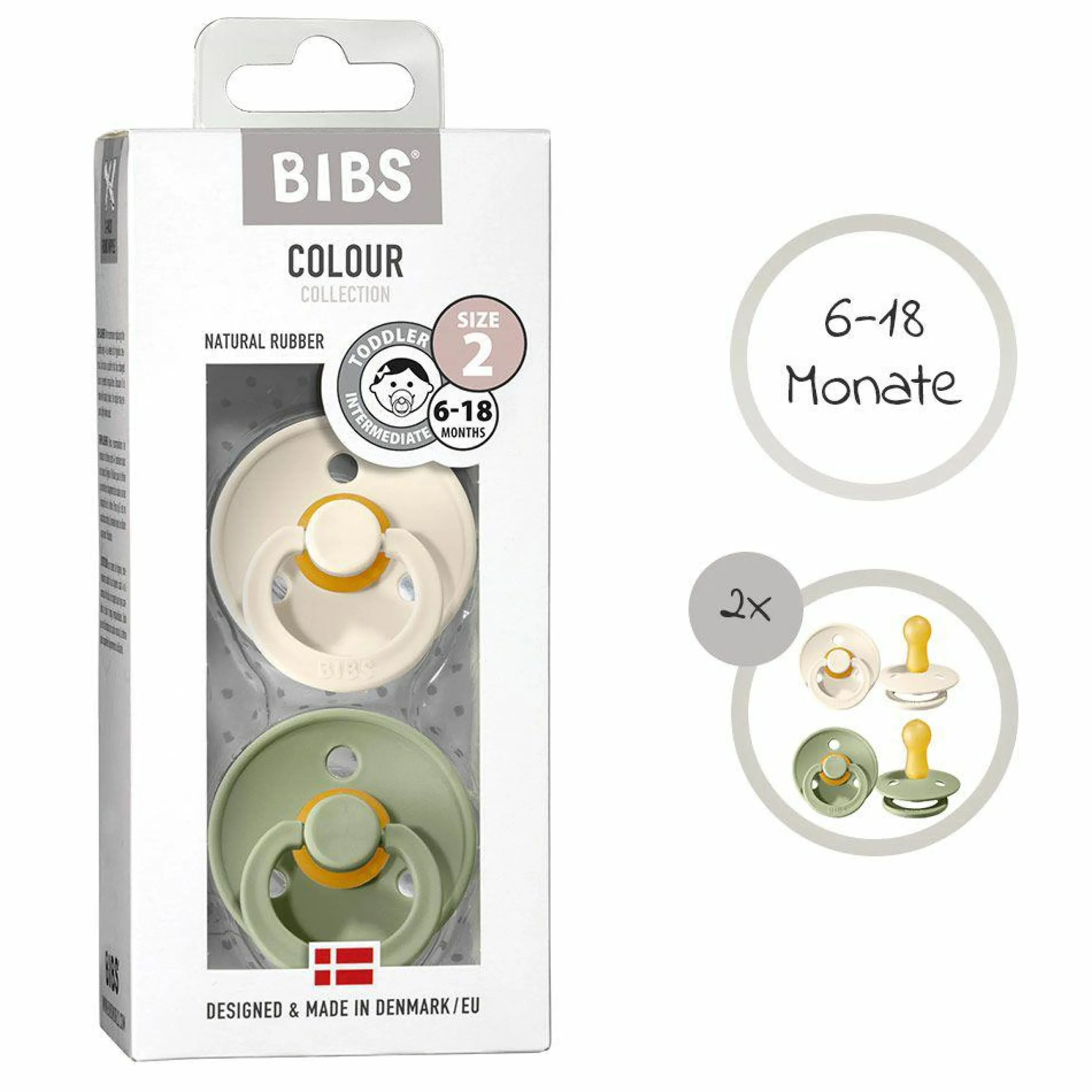 Schnuller - Colour 2er Pack - Ivory / Sage - Gr. 6-18 M