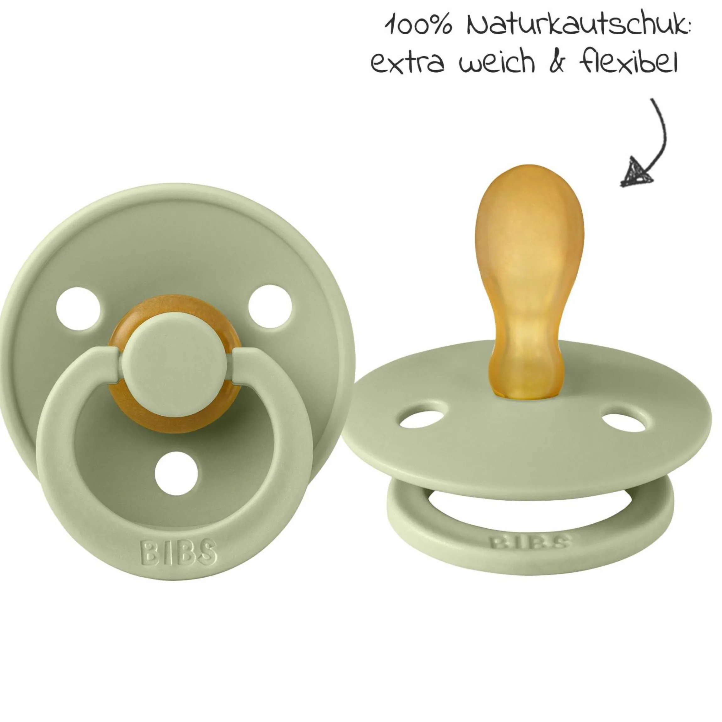 Schnuller 2er Pack Colour Symmetrischer Sauger aus Naturkautschuk 6-18 M - Sage / Ivory