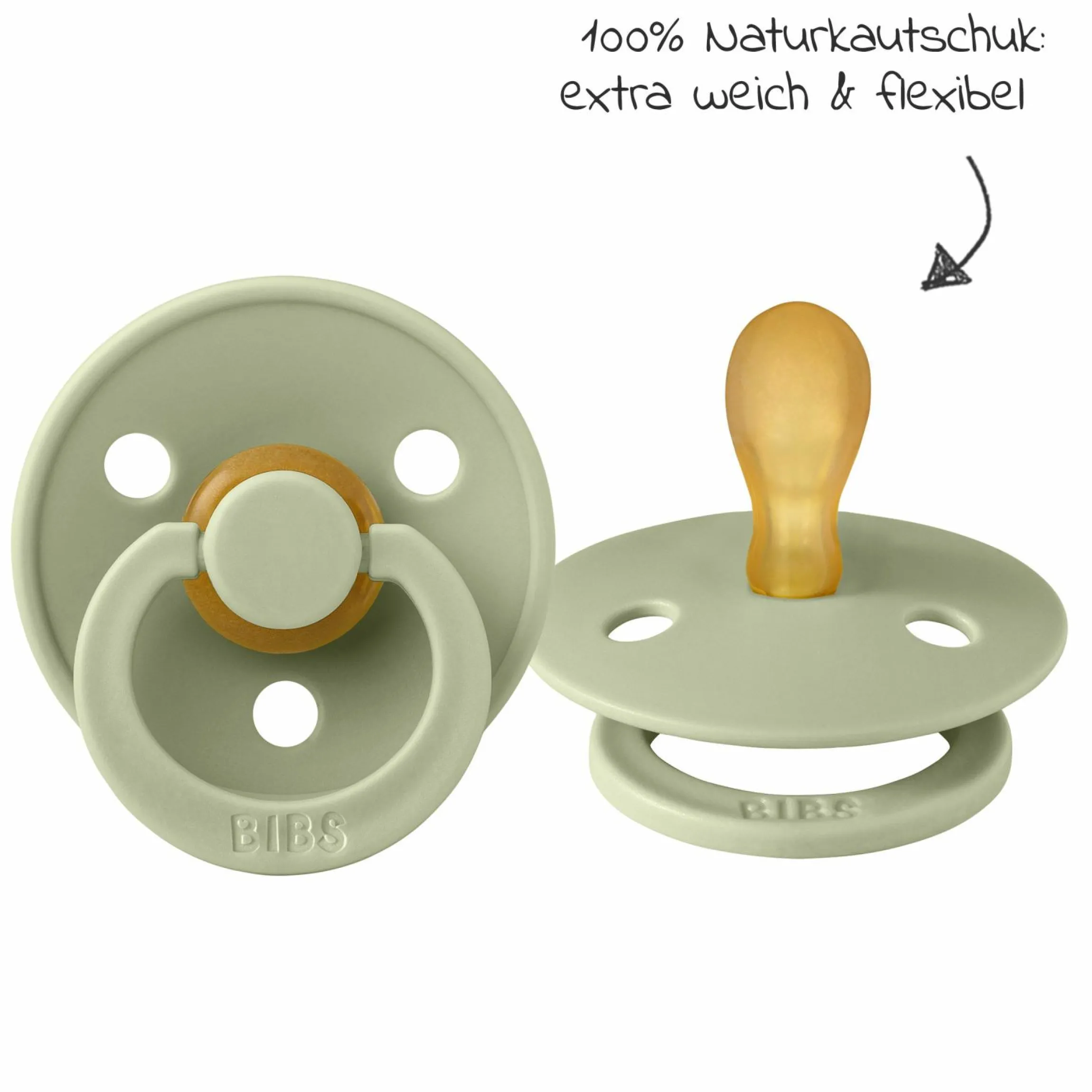 Schnuller 2er Pack Colour Symmetrischer Sauger aus Naturkautschuk 0-6 M - Sage / Ivory