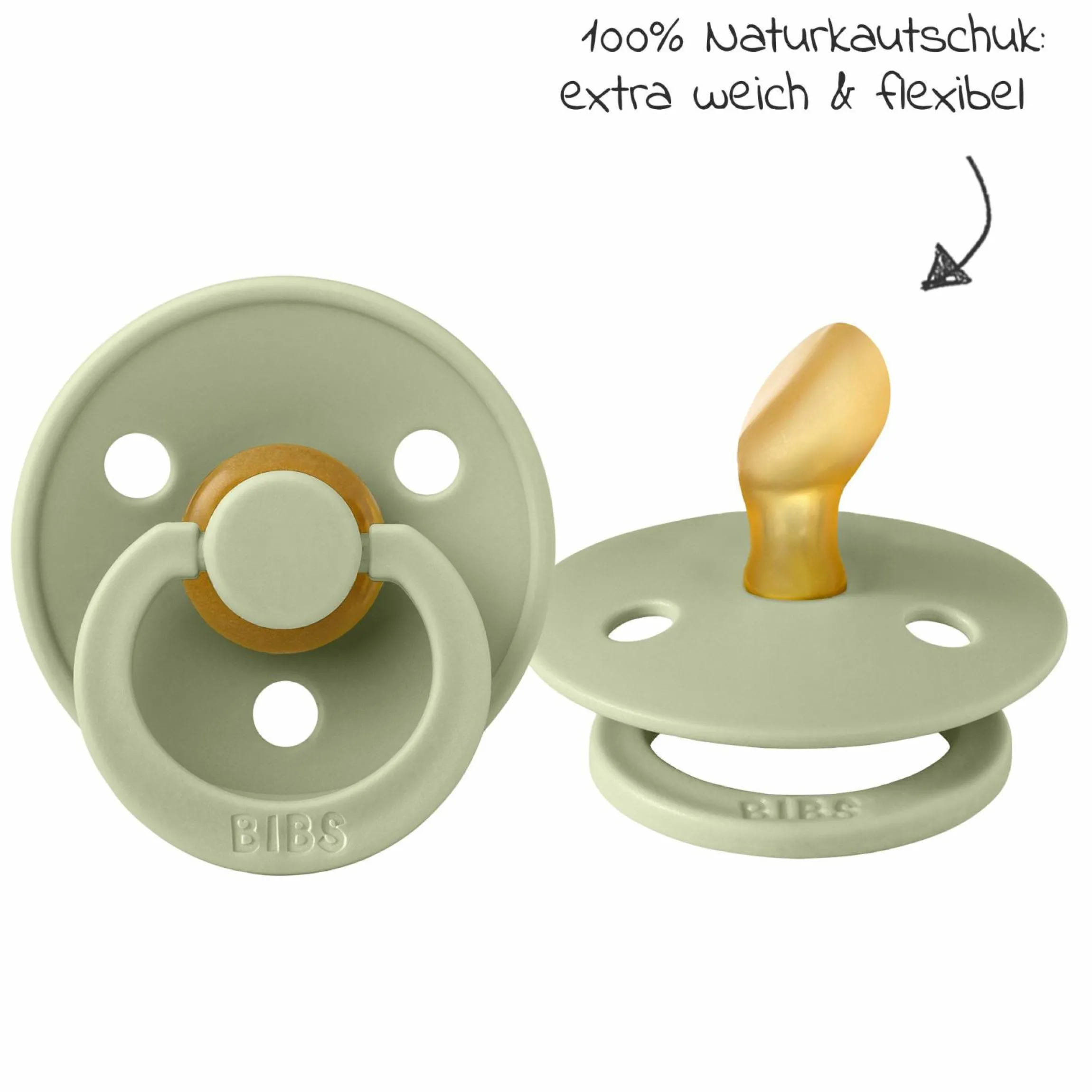 Schnuller 2er Pack Colour Anatomischer Sauger aus Naturkautschuk 0-6 M - Sage / Ivory
