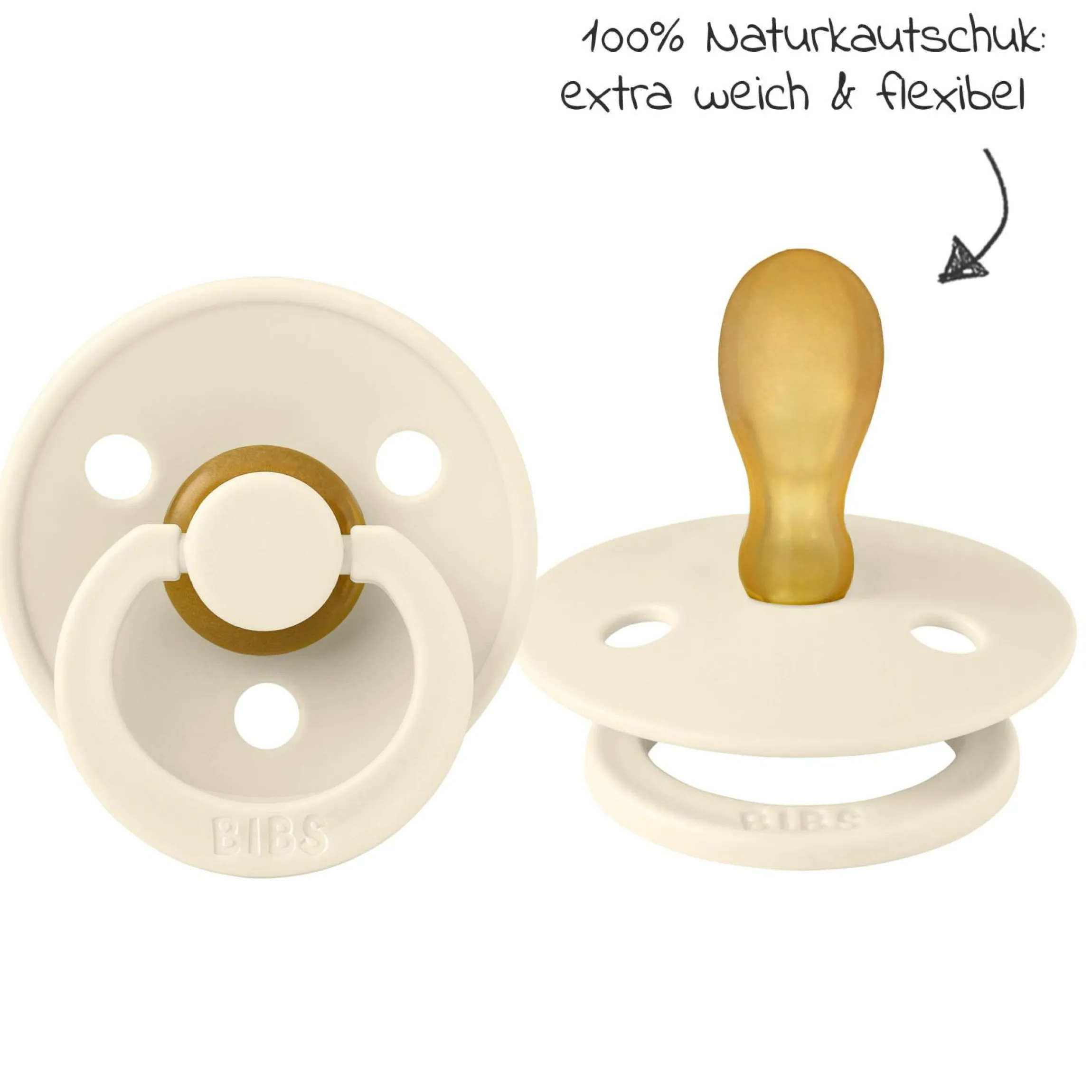 Schnuller 2er Pack Colour Symmetrischer Sauger aus Naturkautschuk 6-18 M - Ivory / Blush