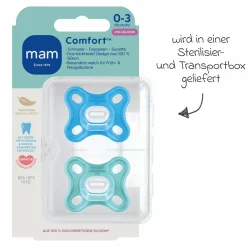 Schnuller 2er Pack Comfort - Silikon Newborn 0-3 M - Blau & Türkis