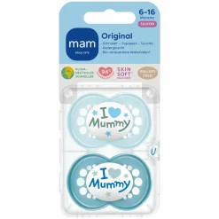 Schnuller 2er Pack Original - Silikon 6-16 M - I Love Mummy - Blau