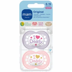 Schnuller 2er Pack Original - Silikon 6-16 M - I Love Daddy - Rosa