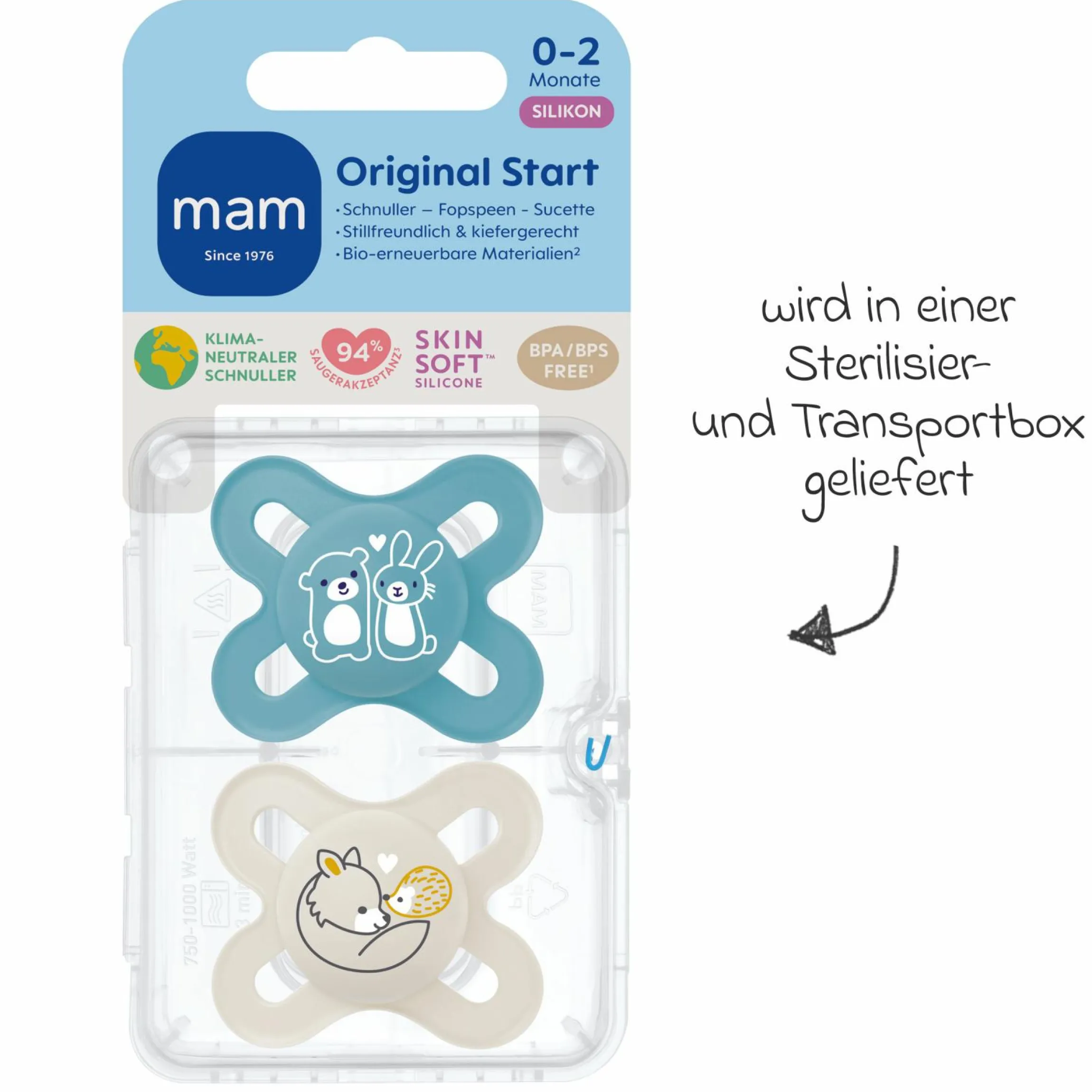 Schnuller 2er Pack Original Start - Silikon 0-2 M - Blau & Beige