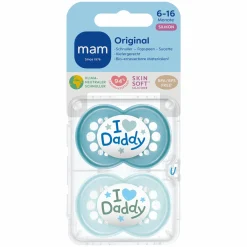 Schnuller 2er Pack Original - Silikon 6-16 M - I Love Daddy - Blau