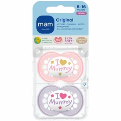Schnuller 2er Pack Original - Silikon 6-16 M - I Love Mummy - Rosa