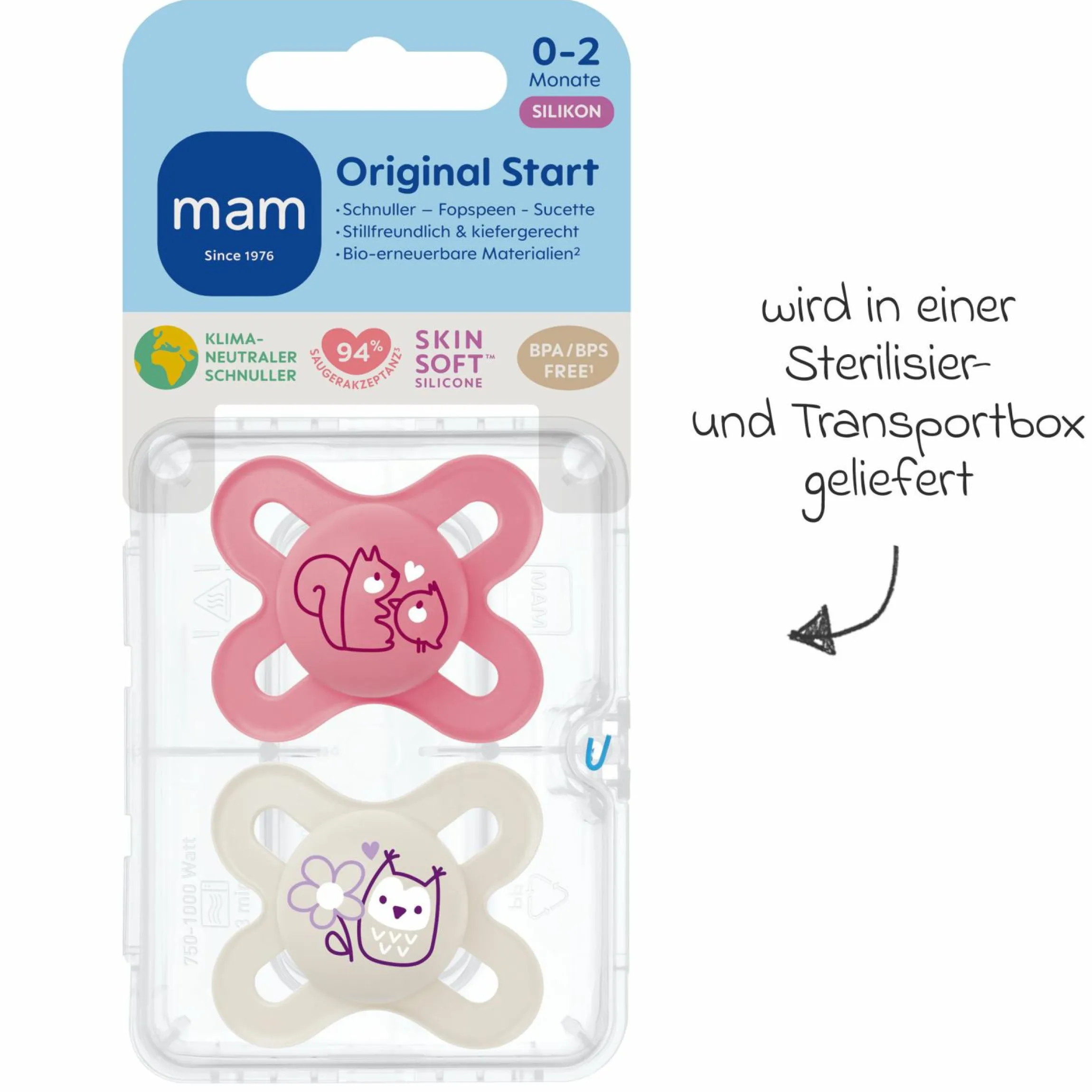 Schnuller 2er Pack Original Start - Silikon 0-2 M - Rosa & Beige