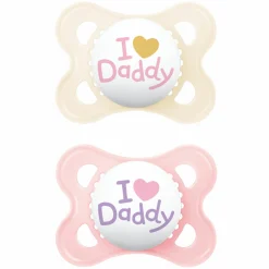 Schnuller 2er Pack Original - Silikon 0-6 M - I Love Daddy - Rosa