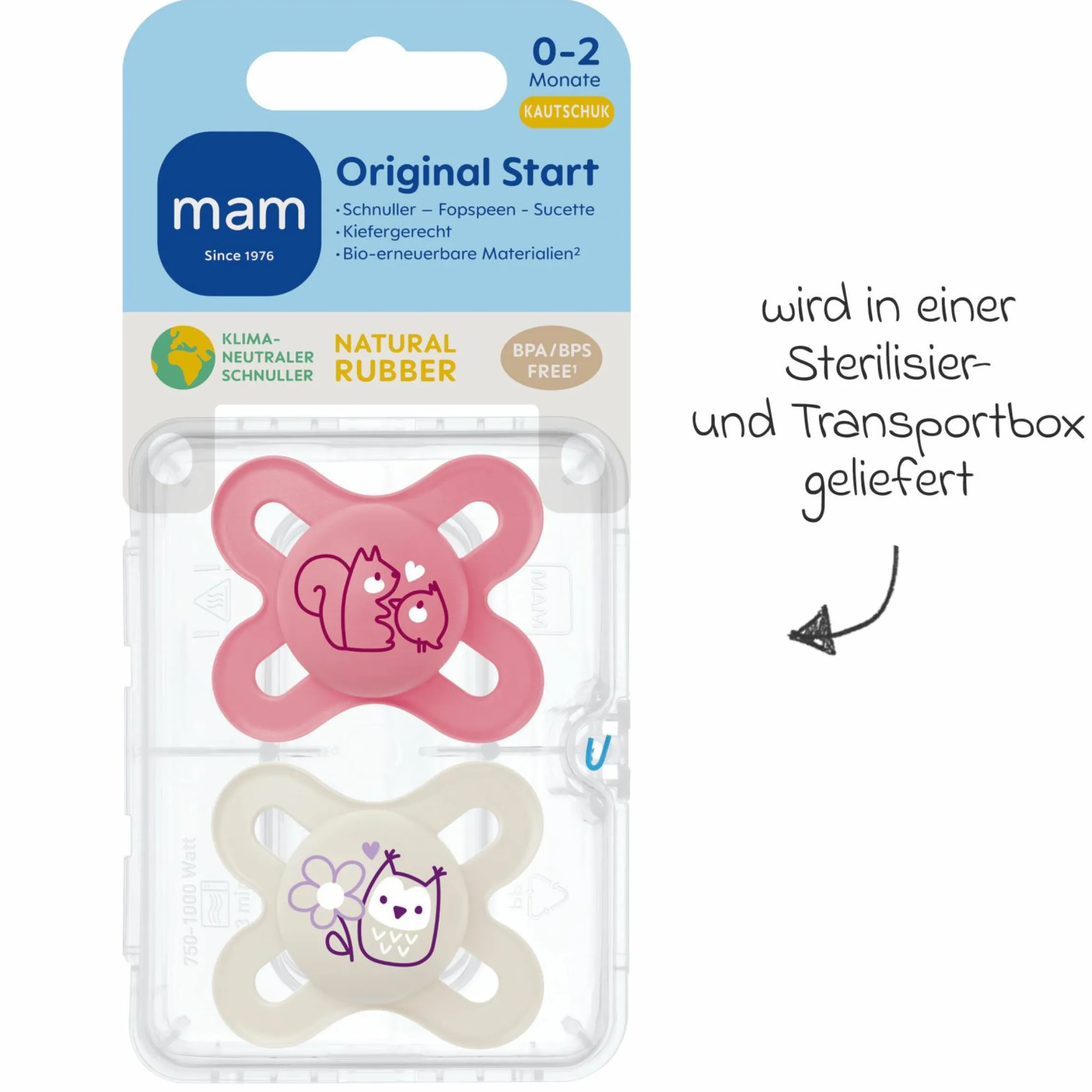 Schnuller 2er Pack Original Start - Naturkautschuk 0-2 M - Rosa & Beige