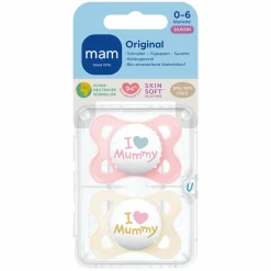 Schnuller 2er Pack Original - Silikon 0-6 M - I Love Mummy - Rosa