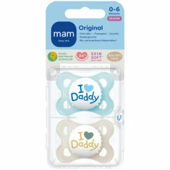Schnuller 2er Pack Original - Silikon 0-6 M - I Love Daddy - Blau
