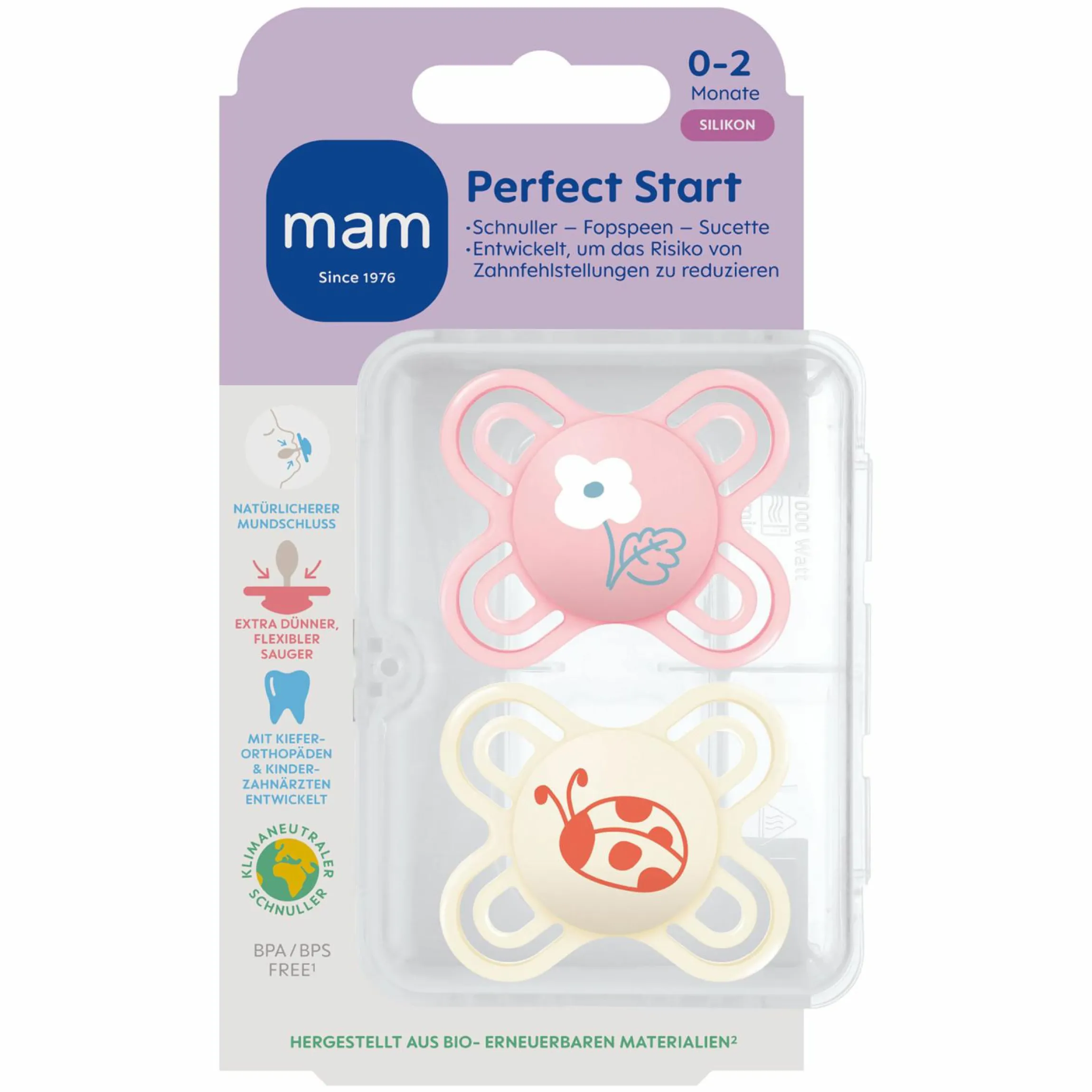Schnuller 2er Pack Perfect Start - Silikon - 0-2 M - Rosa