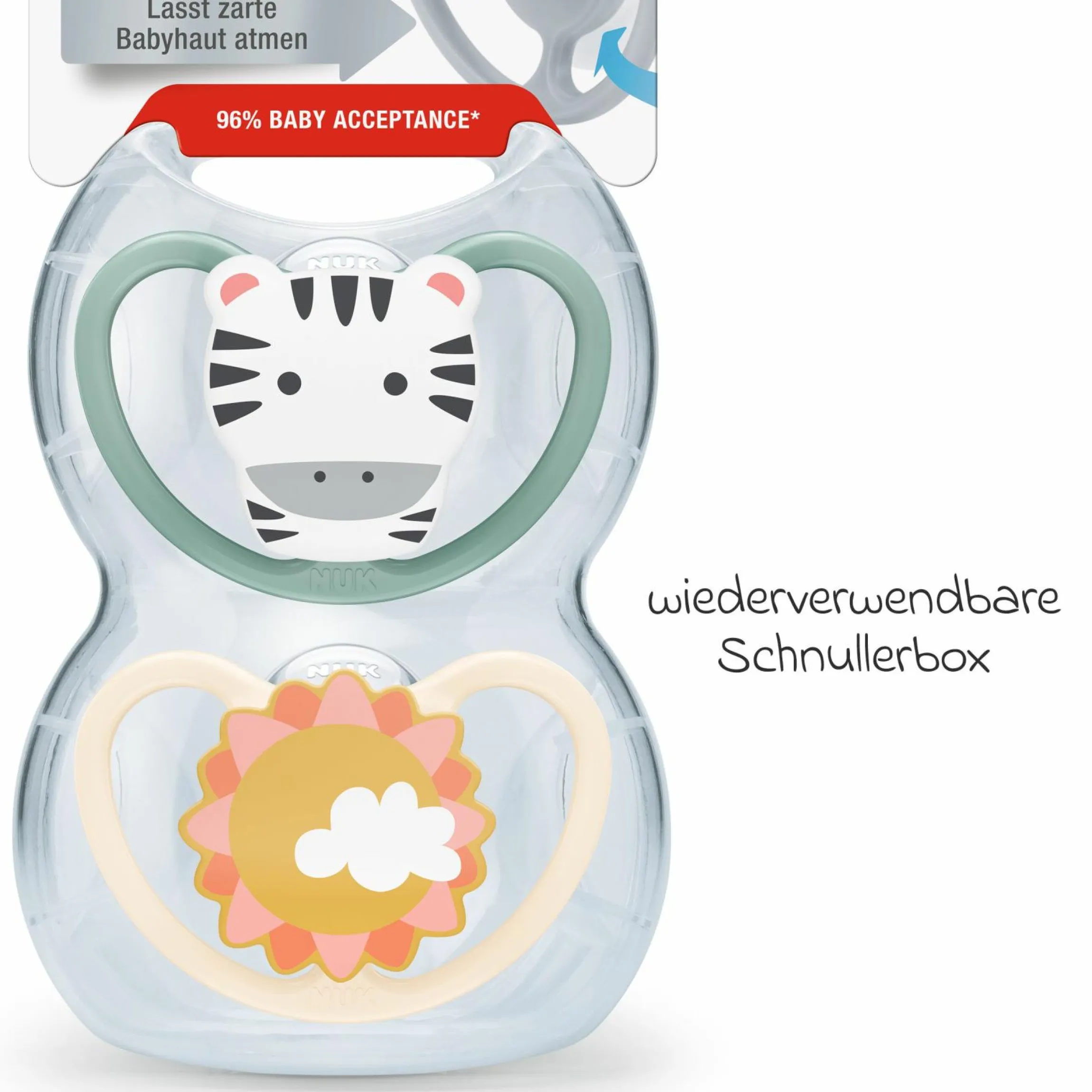 Schnuller 2er Pack Space - Silikon 6-18 M - Zebra Sonne