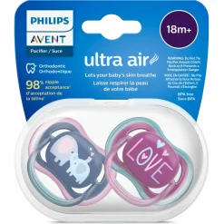 Schnuller 2er Pack Ultra Air ab 18 M - Elefanten / Love