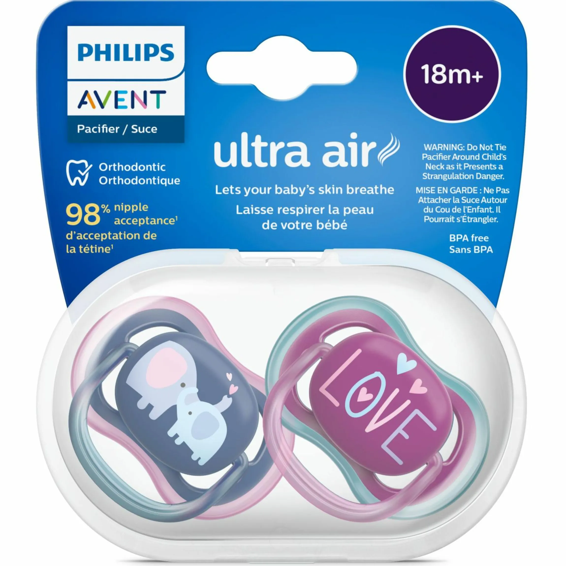 Schnuller 2er Pack Ultra Air ab 18 M - Elefanten / Love
