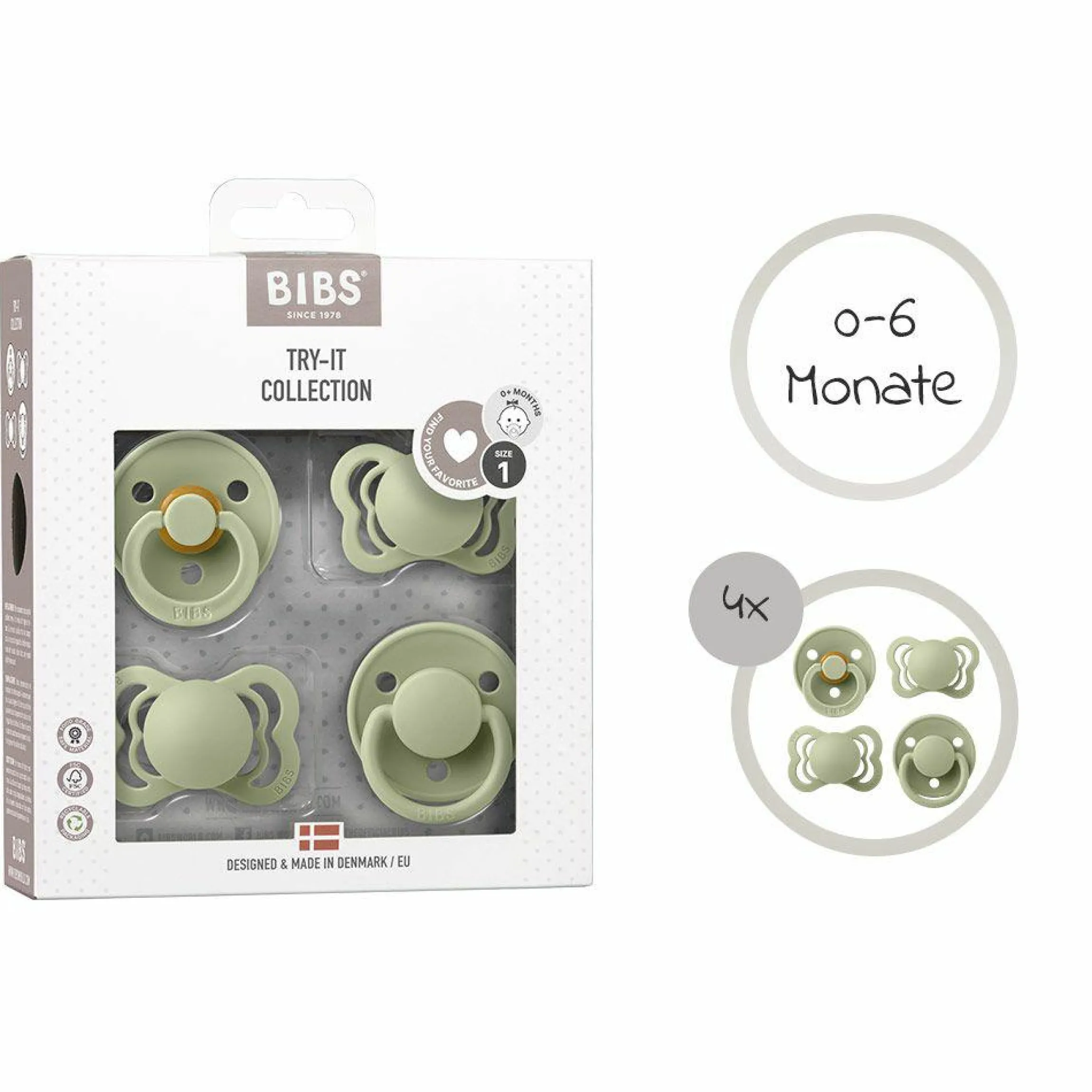 Schnuller Probierset - Try-it Collection 4er Pack - Sage - Gr. 0-6 M