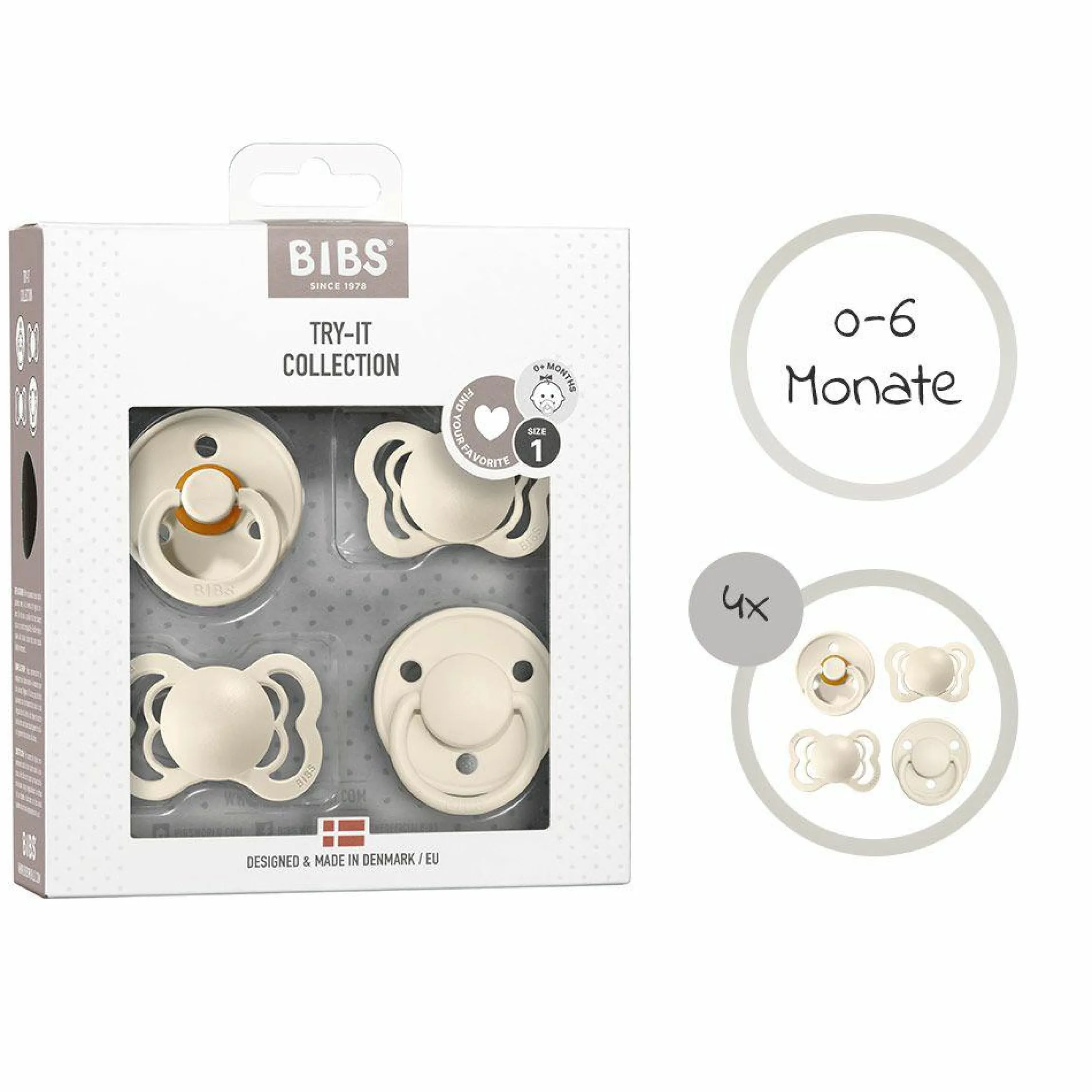 Schnuller Probierset - Try-it Collection 4er Pack - Ivory - Gr. 0-6 M