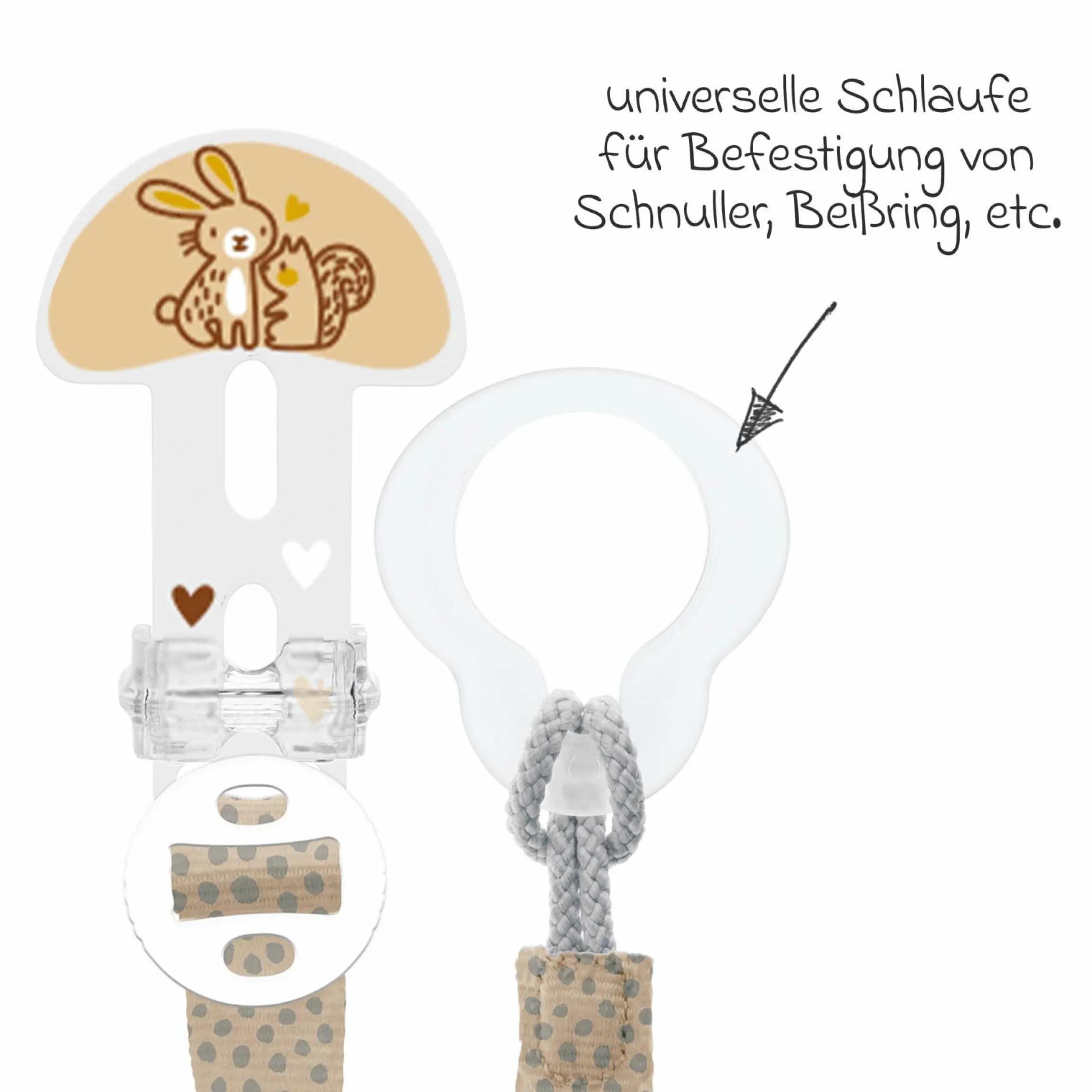Schnullerband Clip it! mit Cover - Hase