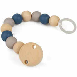 Schnullerkette mit Kautschuk- und Holzperlen - Blau Grau