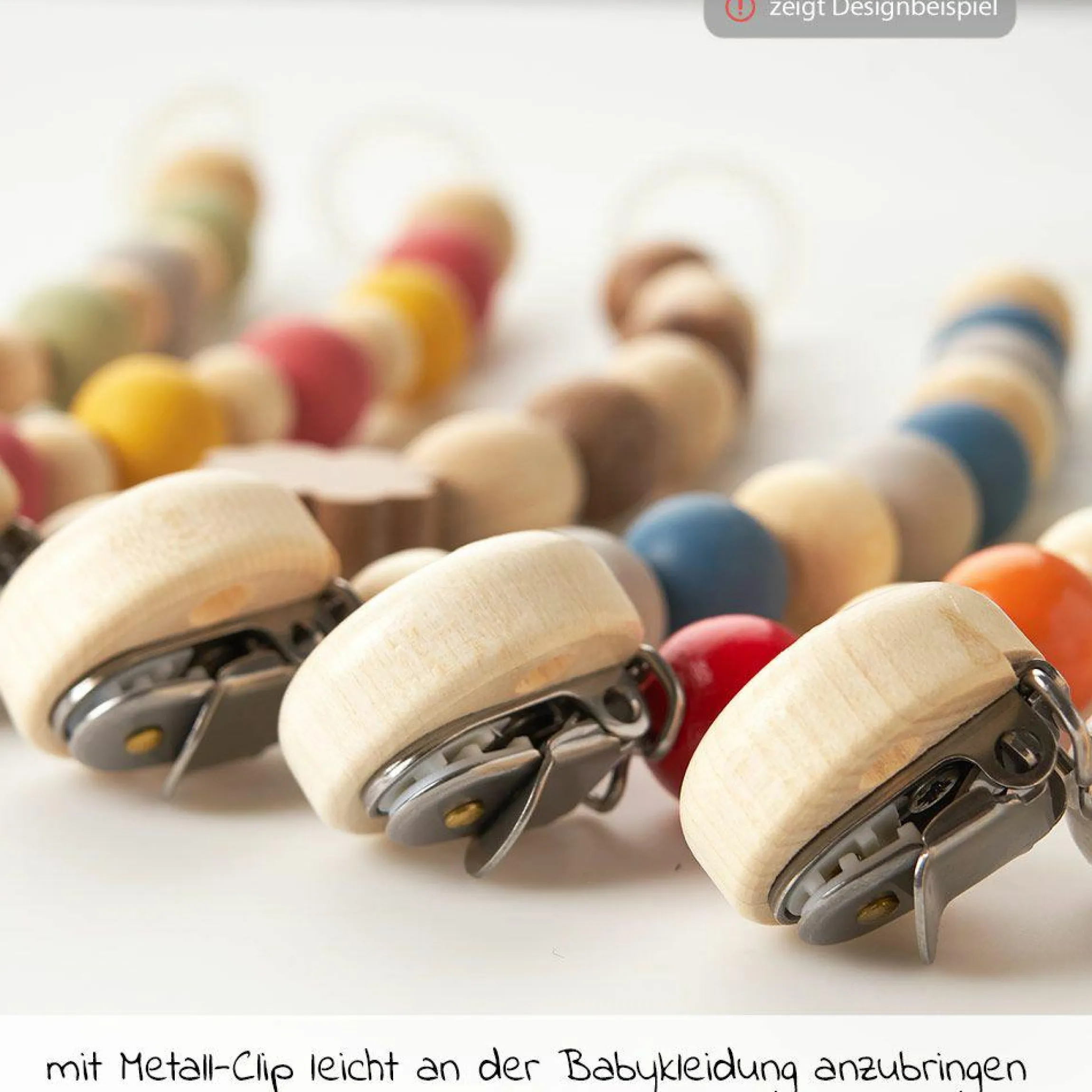 Schnullerkette mit Kautschuk- und Holzperlen - Blau Grau