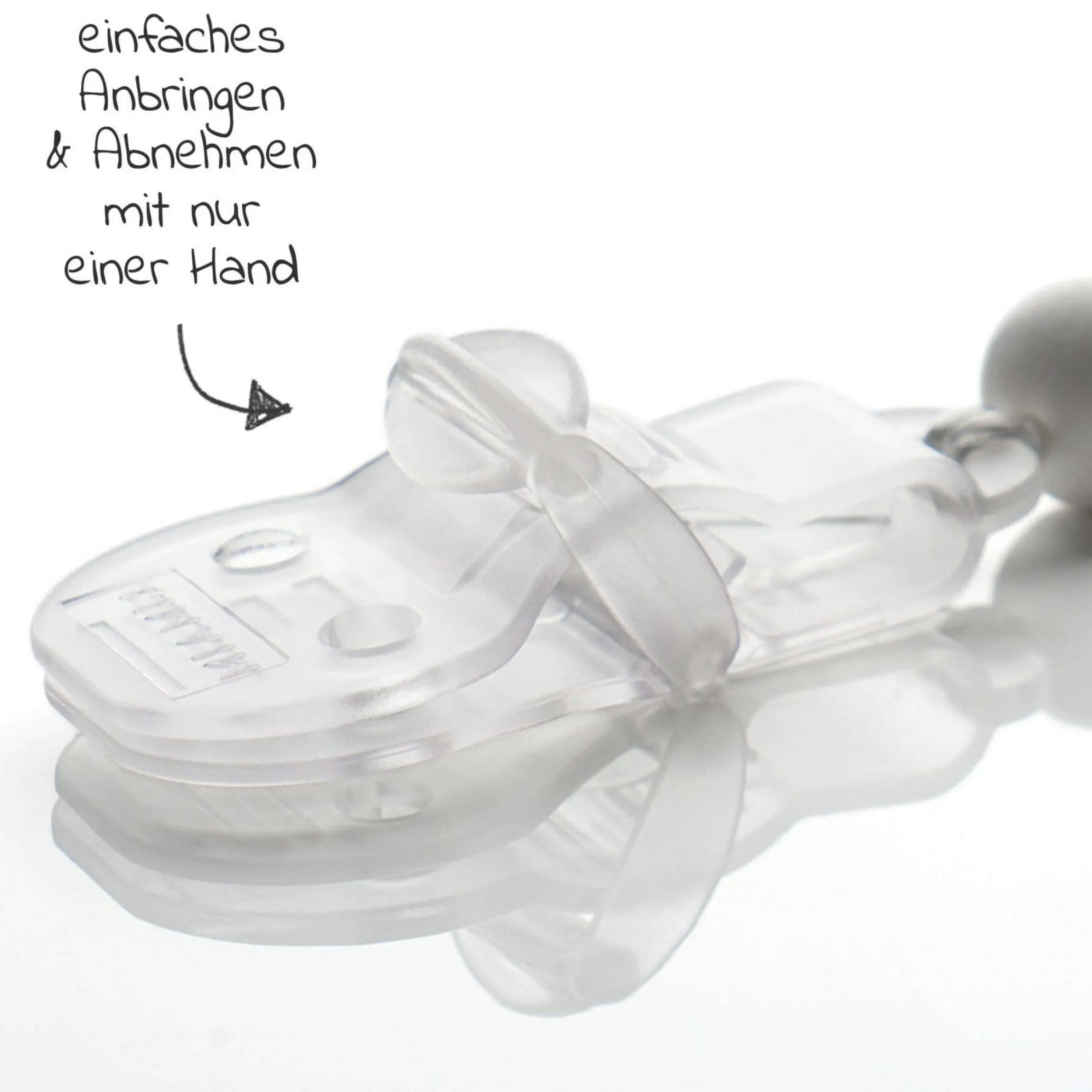 Schnullerkette mit Silikon-Perlen & Gummiring inkl. Clip - 2er Set - Grau Beere