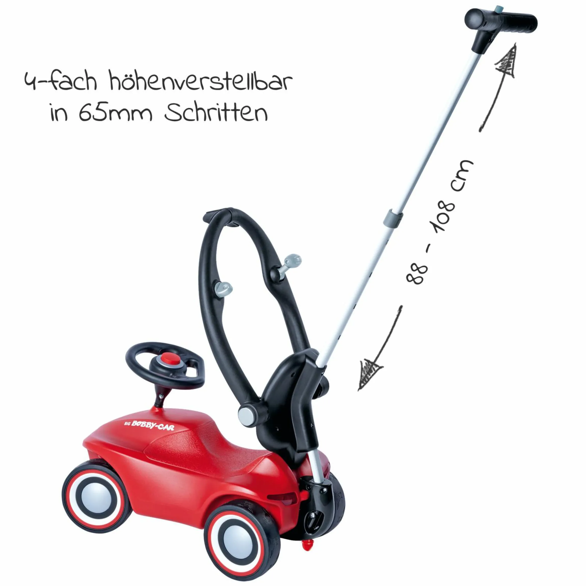 Schubstange Premium mit Rückenlehne & Schutzbügel - für Bobby Car - Schwarz