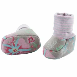 Schuh mit Bündchen - Blüten Taupe Rosa - Gr. 15/16