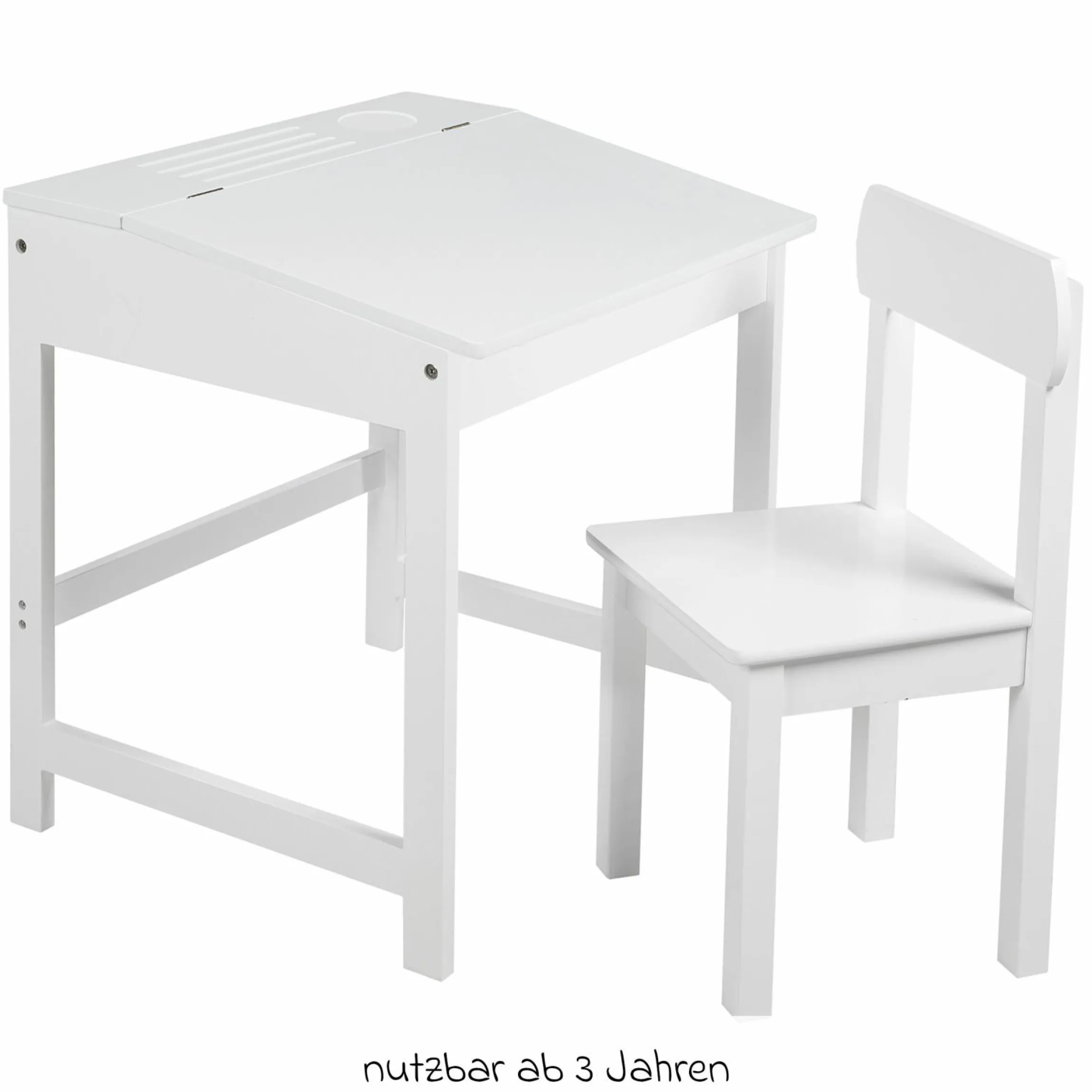 Schulpult mit Stauraum unter der aufklappbren Arbeitsfläche inkl. 1 Stuhl - - Weiß